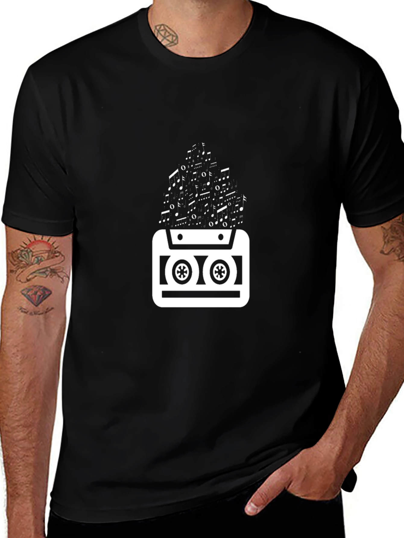 Retro Cassette Music T-Shirt - Black
