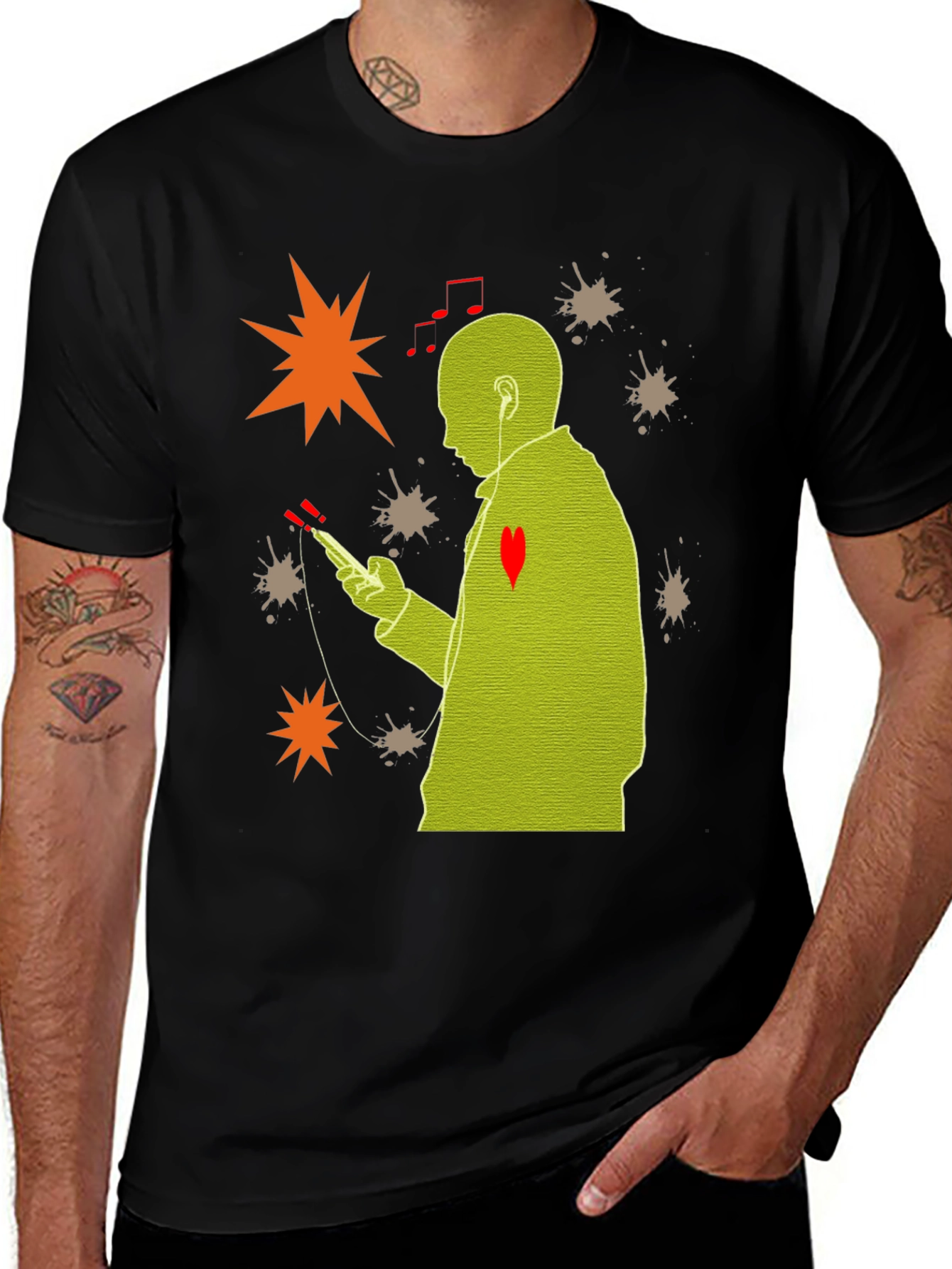 Stylish Black T-Shirt with Music Lover Design