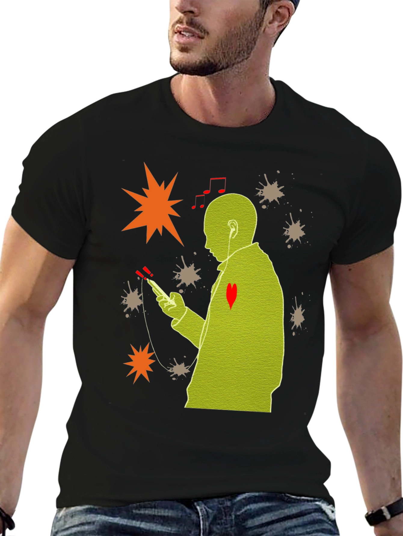 Stylish Black T-Shirt with Music Lover Design