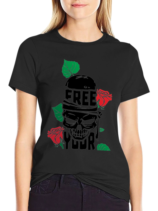 Edgy Skull & Roses Graphic T-Shirt - Free Your Mind!