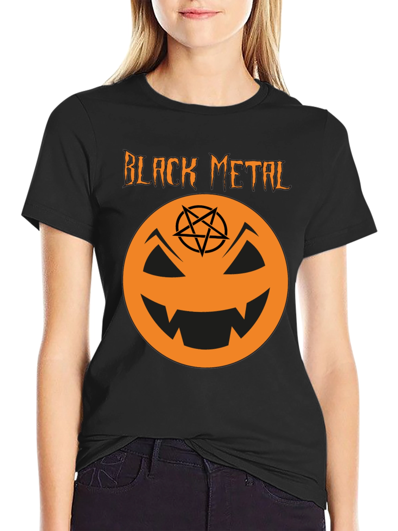 Black Metal Halloween Pumpkin T-Shirt