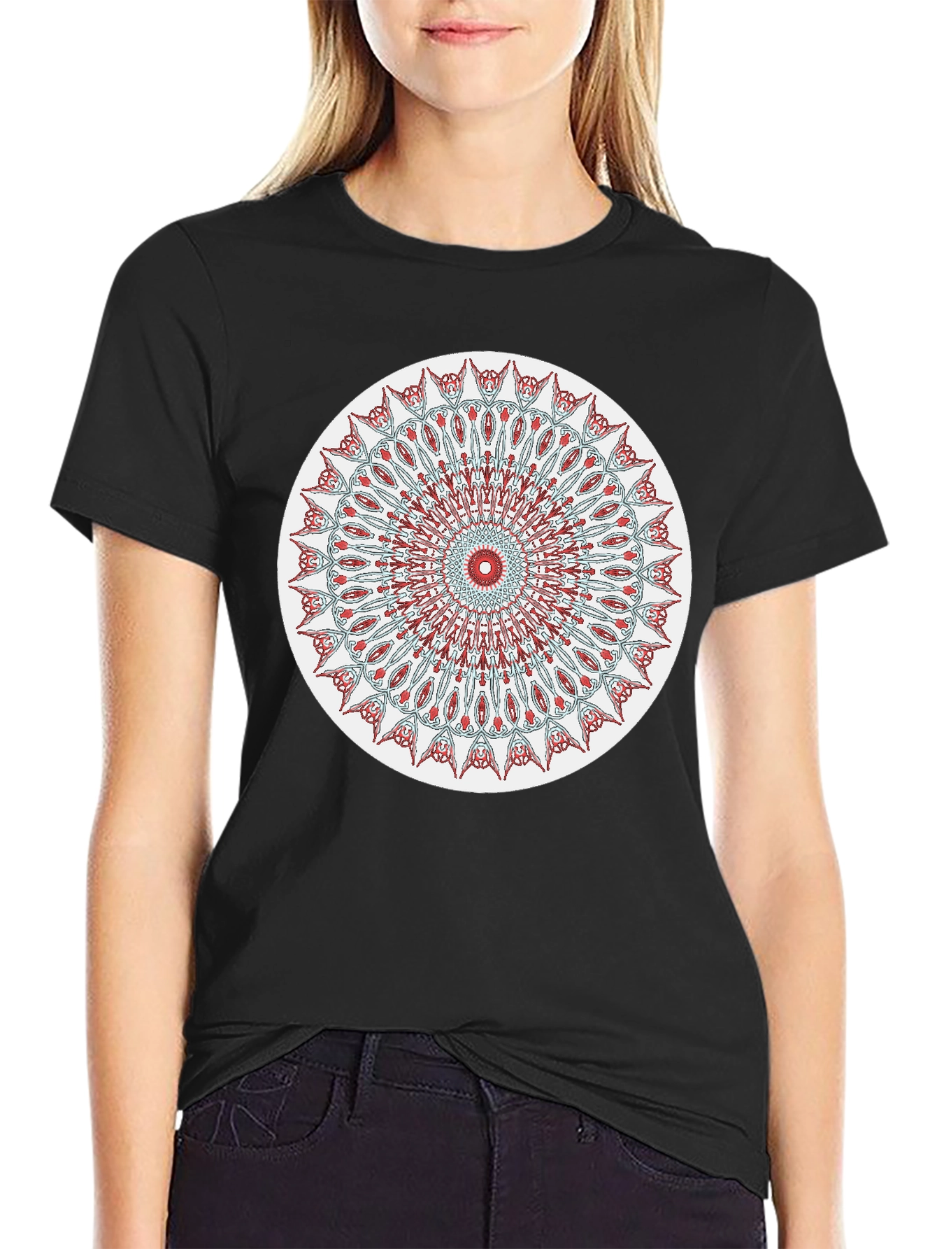 Mandala Graphic Tee - Black Cotton Blend T-Shirt