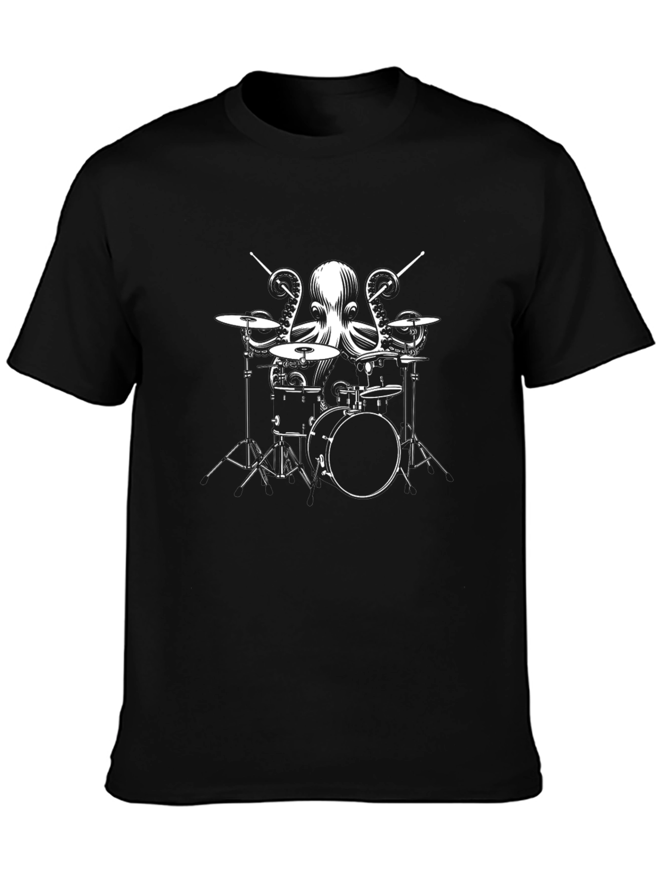 Drummer Octopus T-Shirt - Black Cotton Tee