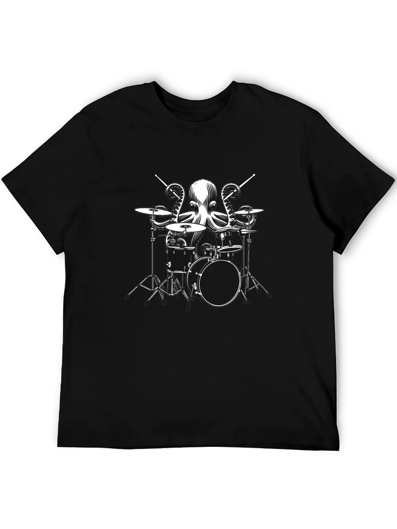 Drummer Octopus T-Shirt - Black Cotton Tee