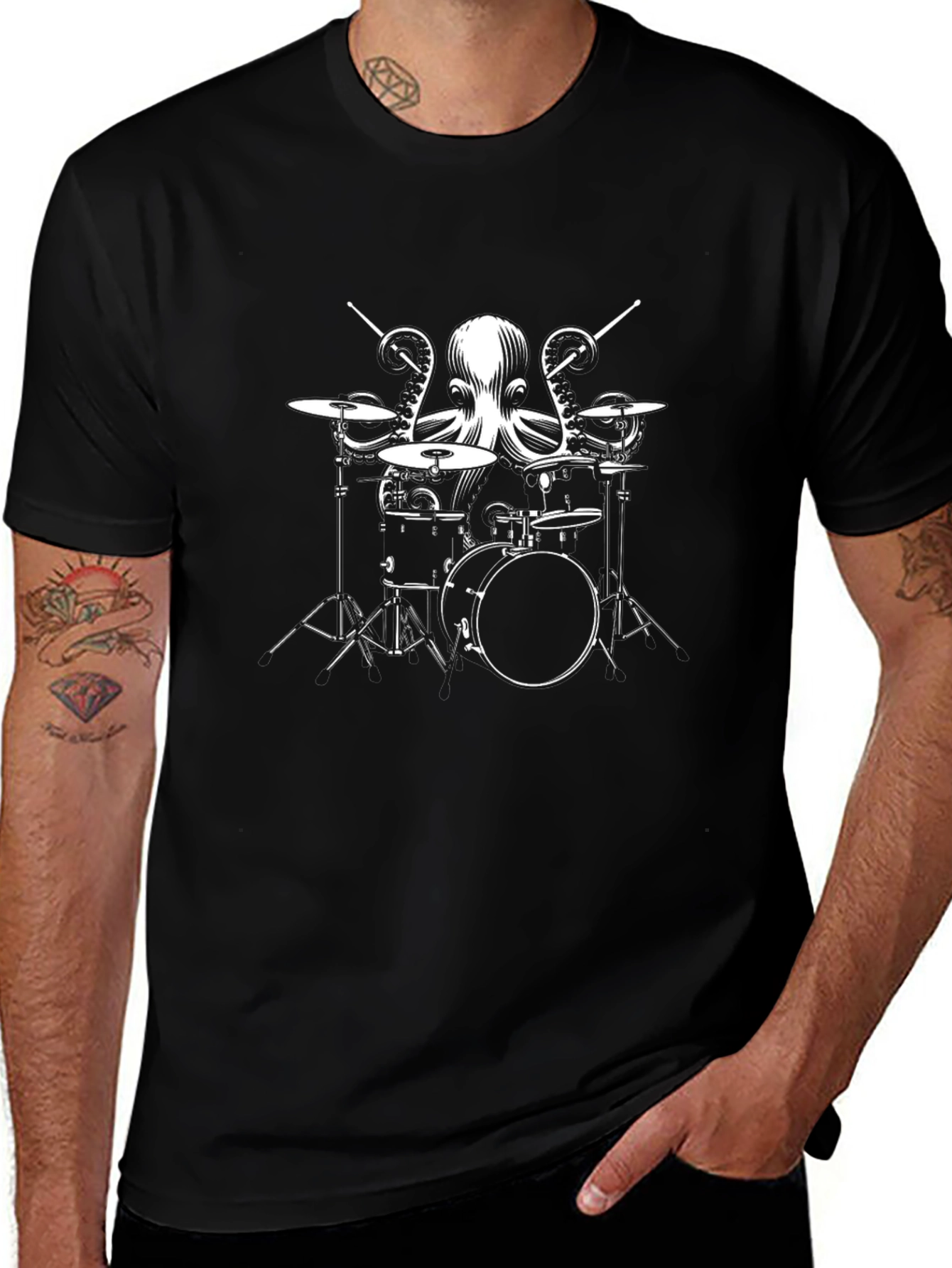 Drummer Octopus T-Shirt - Black Cotton Tee
