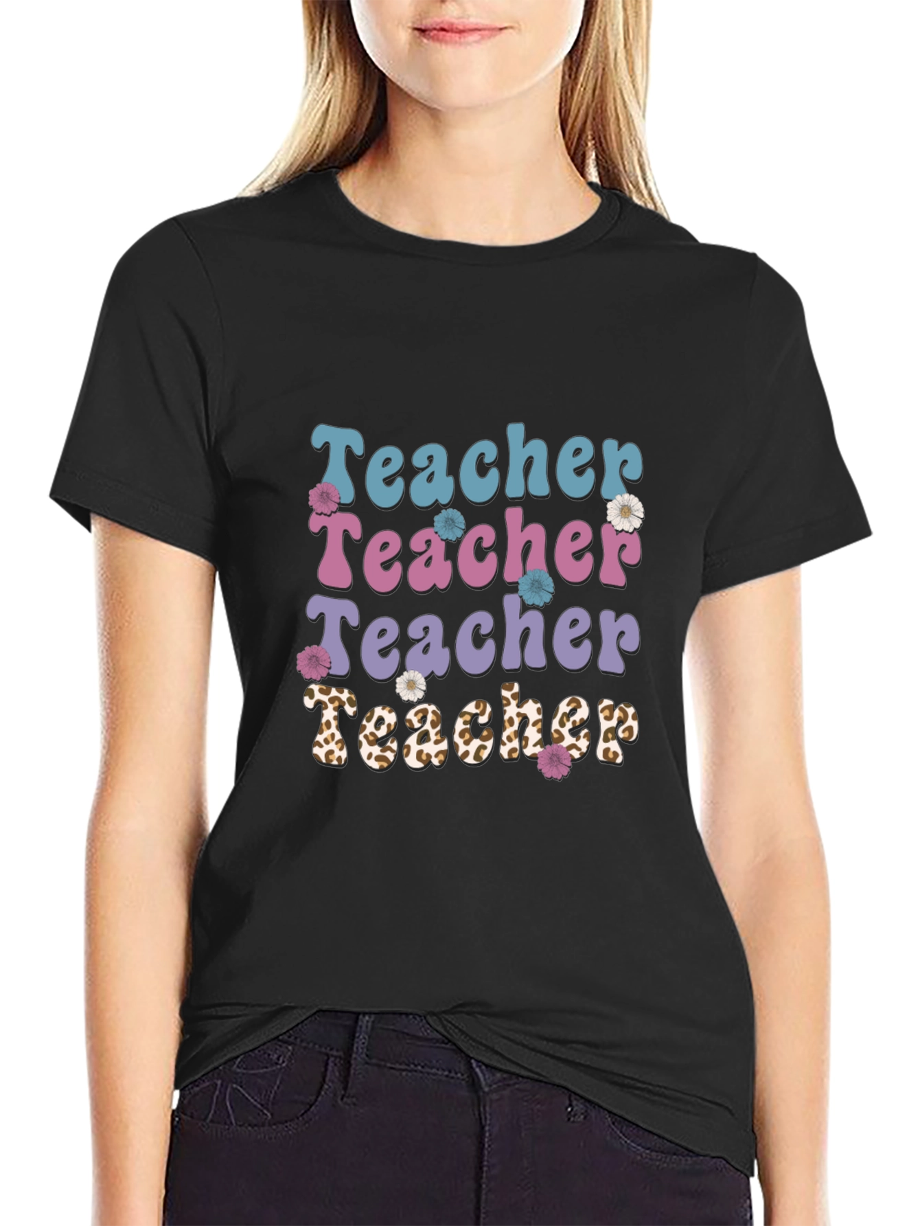 Teacher Floral Graphic Tee - Black Unisex T-Shirt