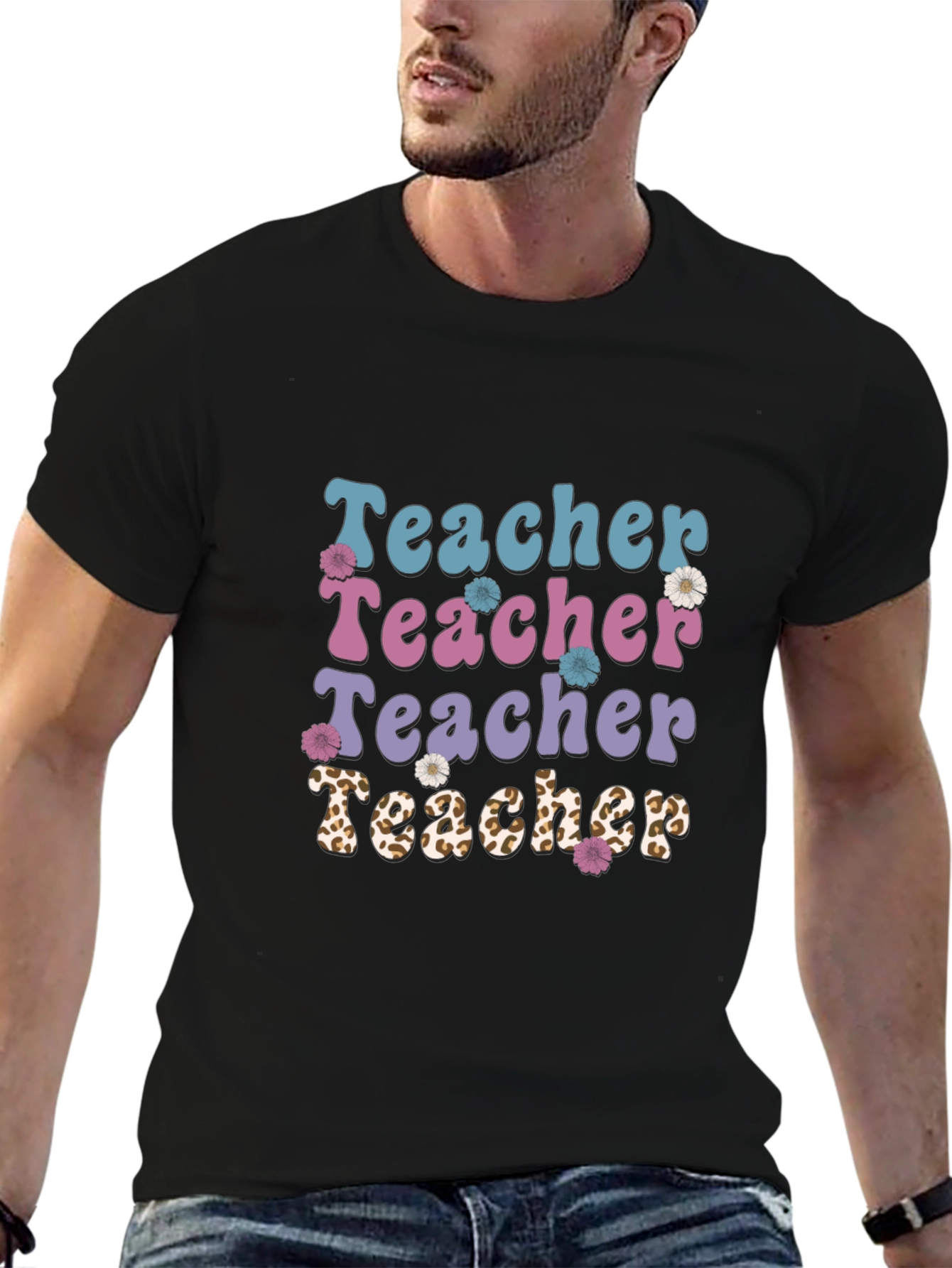 Teacher Floral Graphic Tee - Black Unisex T-Shirt