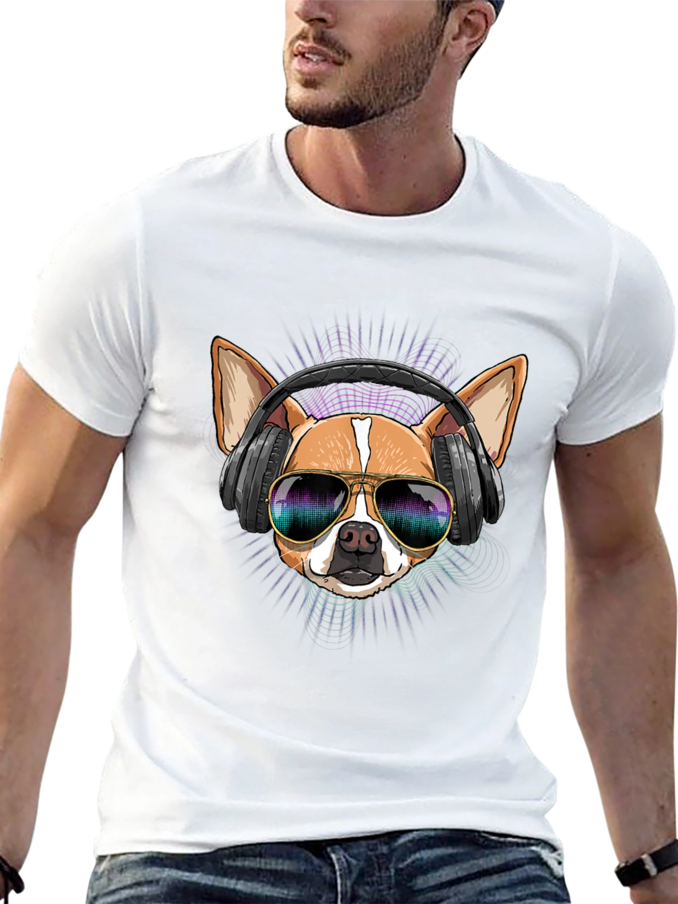 Cool Dog T-Shirt with Headphones and Sunglasses