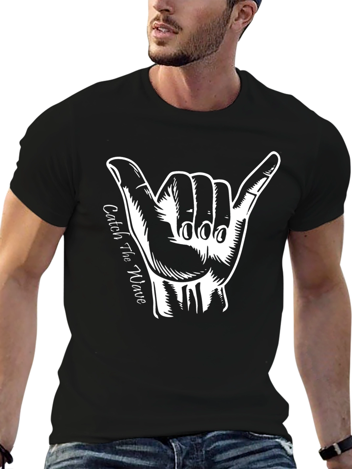 Catch the Wave Graphic Tee - Black Cotton T-Shirt