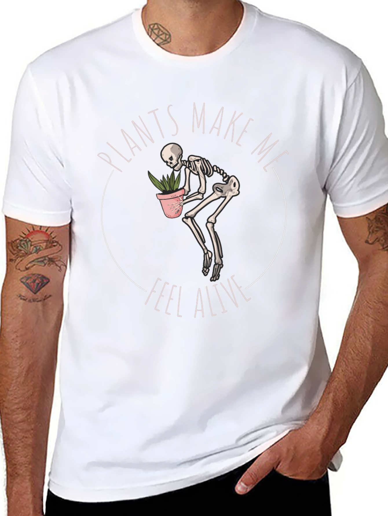 Plants Make Me Feel Alive Skeleton Graphic Tee
