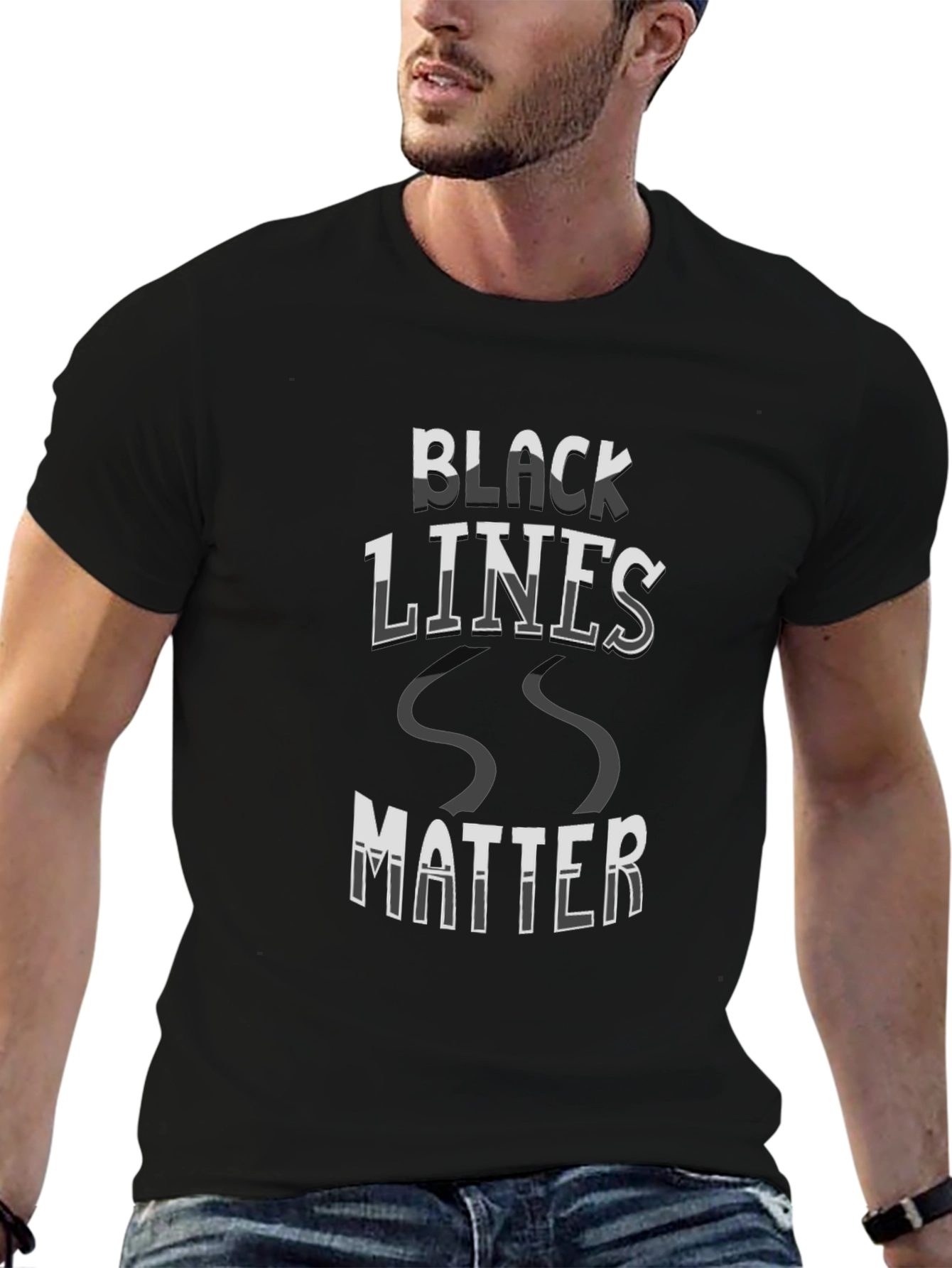 Black Lines Matter Graphic Tee - Stylish Statement Shirt