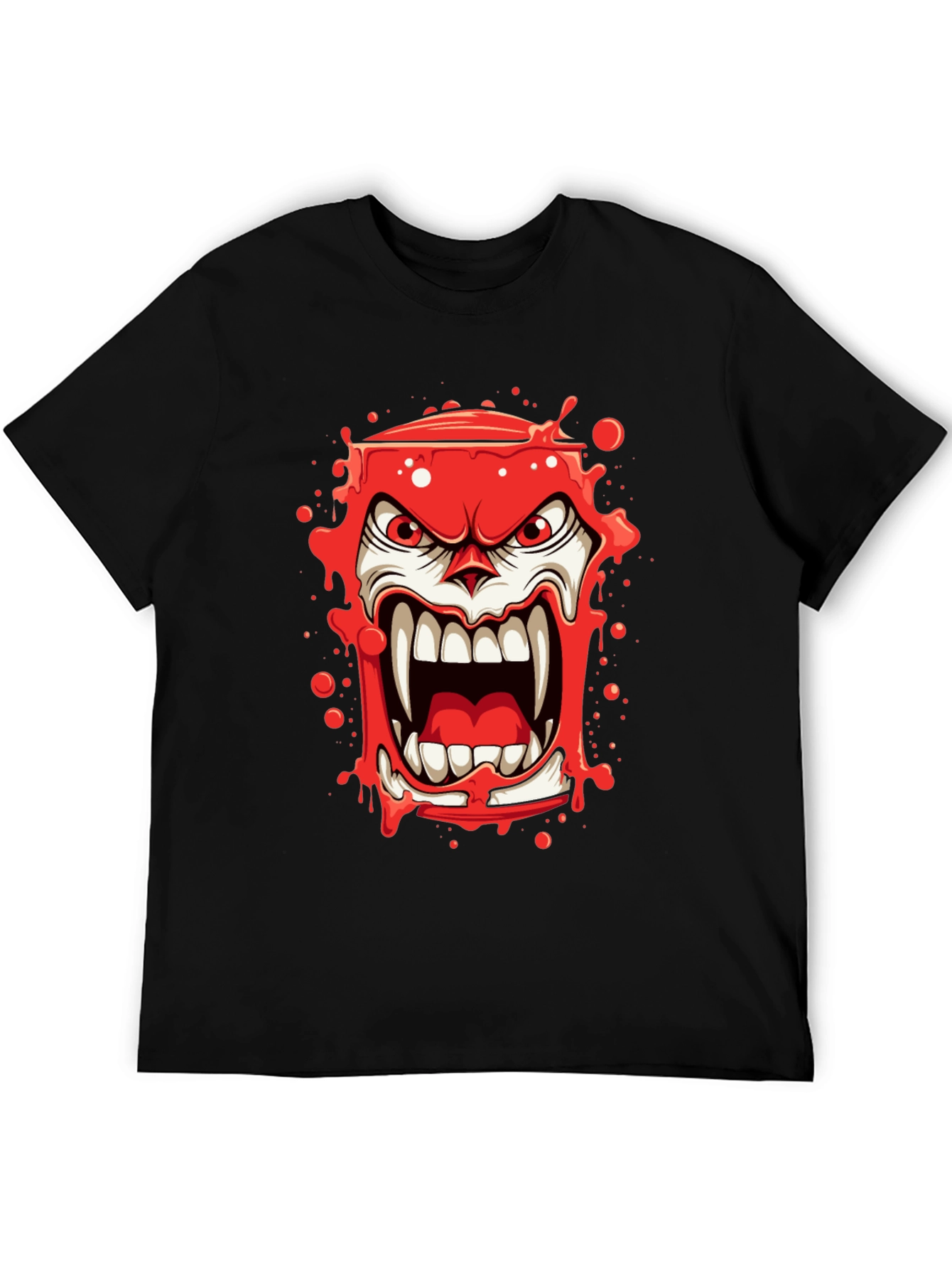 Scary Red Monster Graphic Print Black T-Shirt