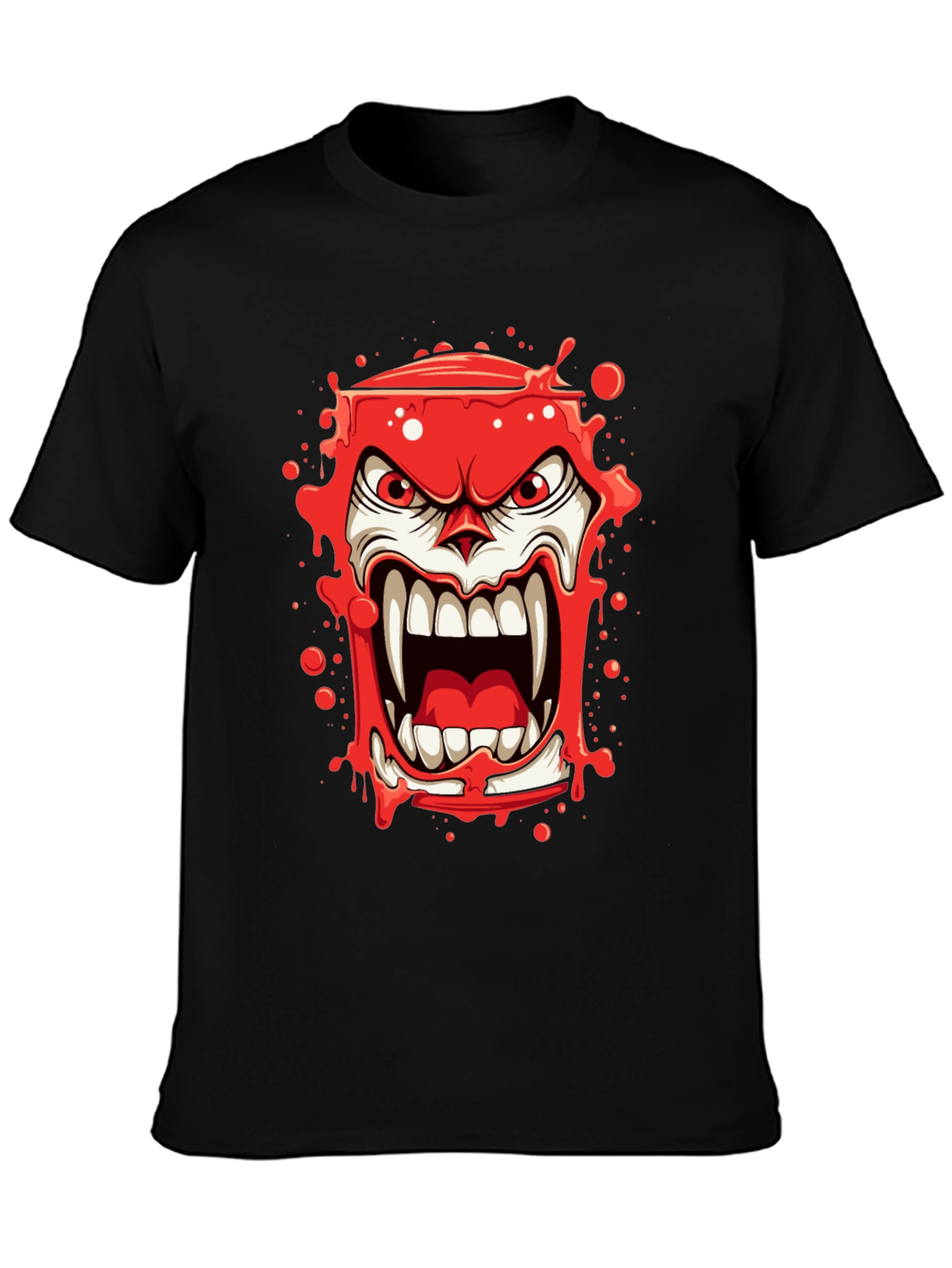 Scary Red Monster Graphic Print Black T-Shirt