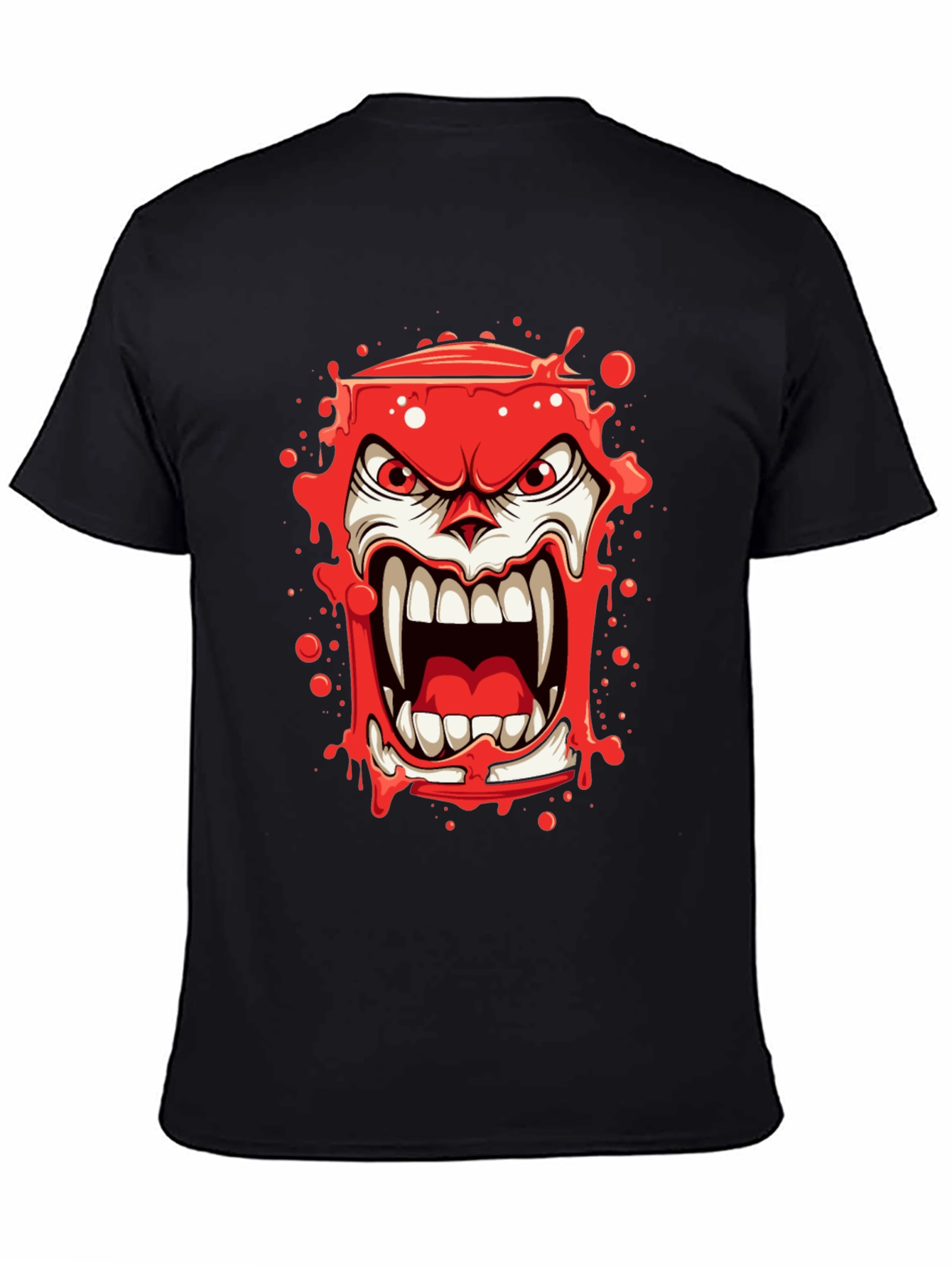 Scary Red Monster Graphic Print Black T-Shirt