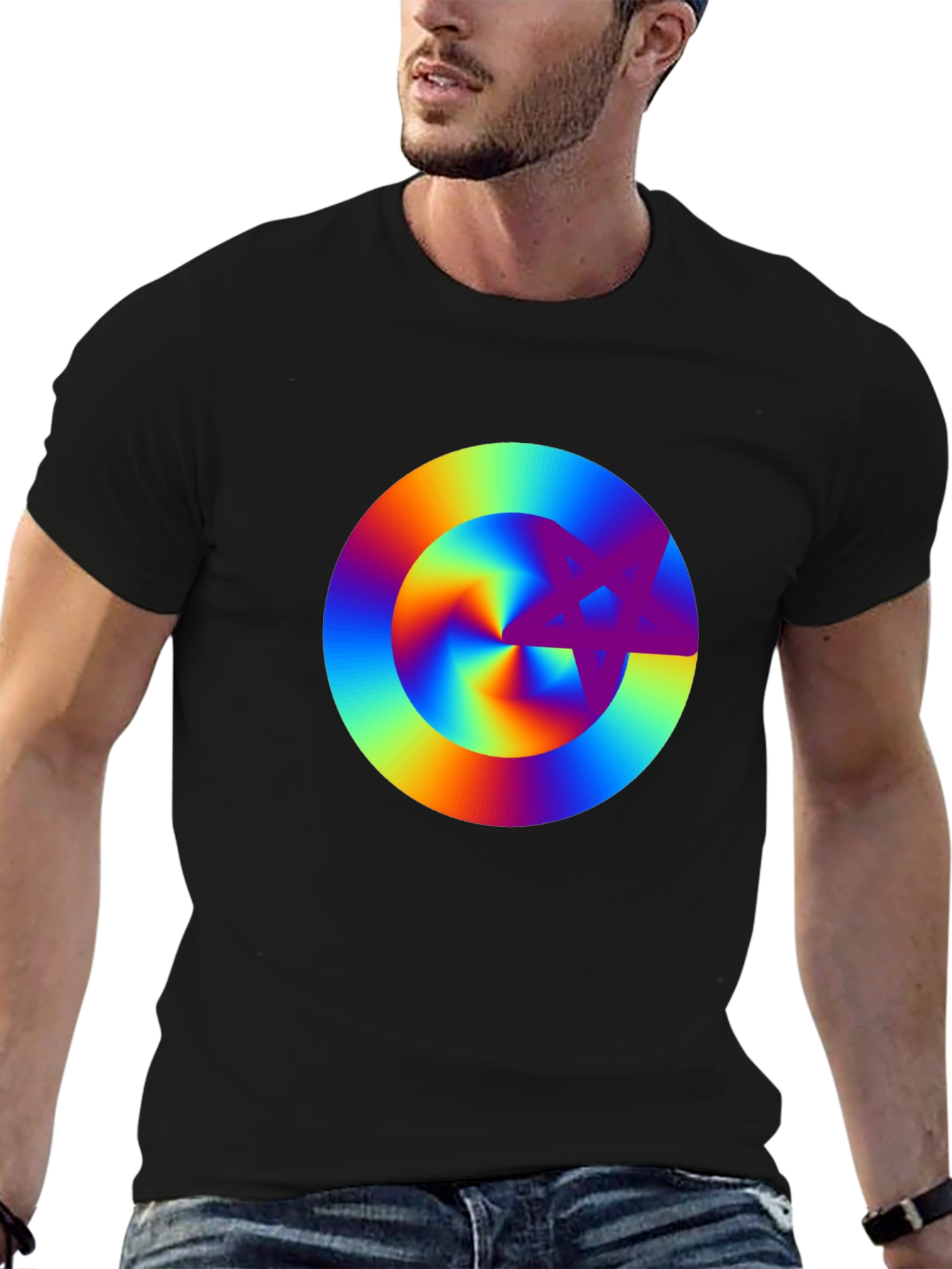 Rainbow Starburst Graphic Black T-Shirt