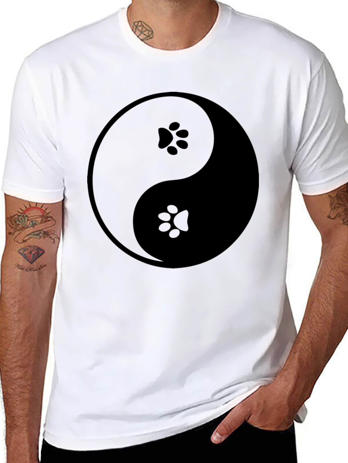 Yin Yang Paw Print T-Shirt - Balance & Style