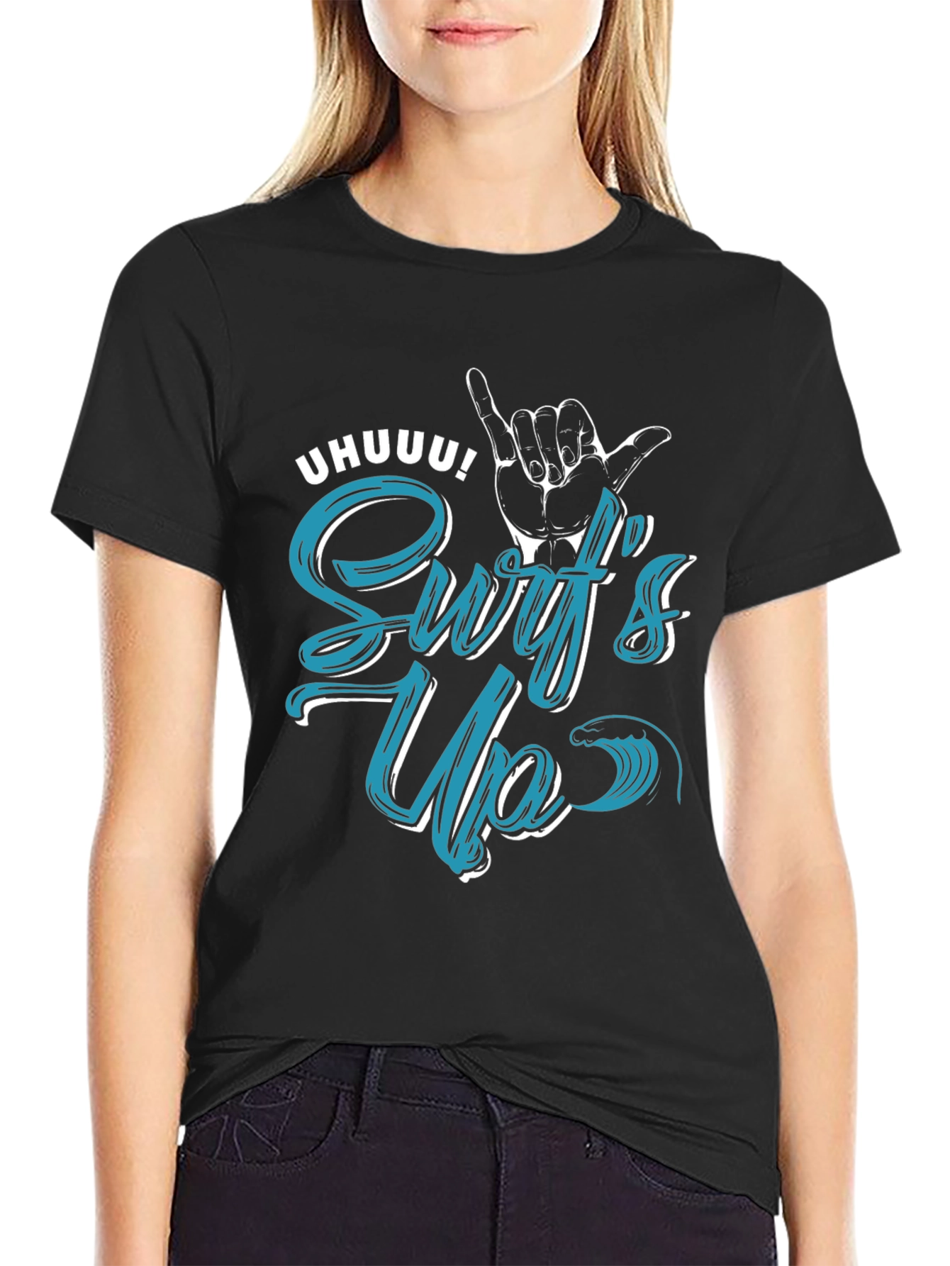 Surfs Up Graphic T-Shirt - Black Casual Tee