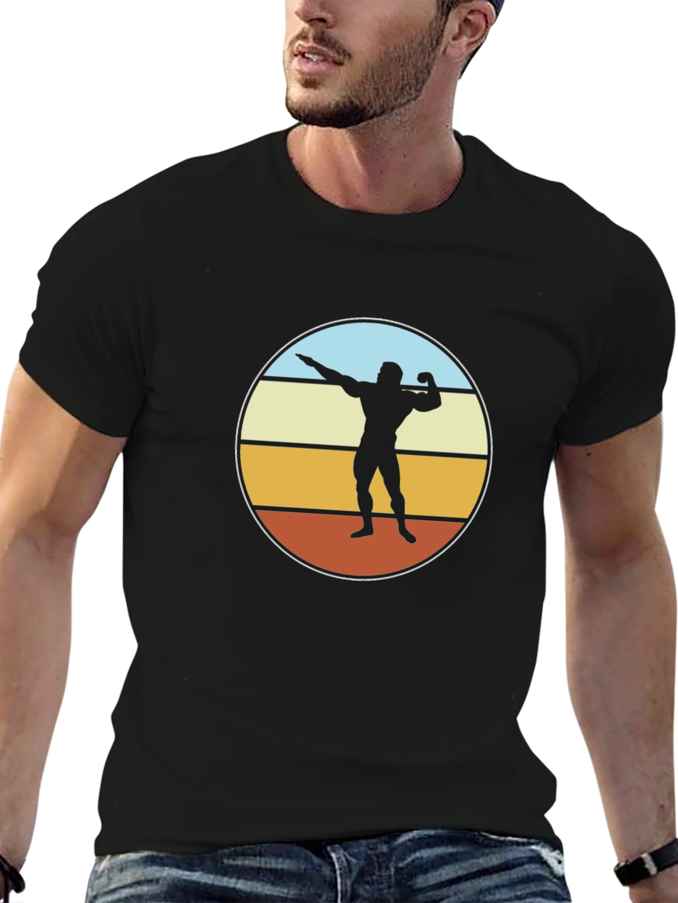 Retro Bodybuilder Graphic Tee - Black