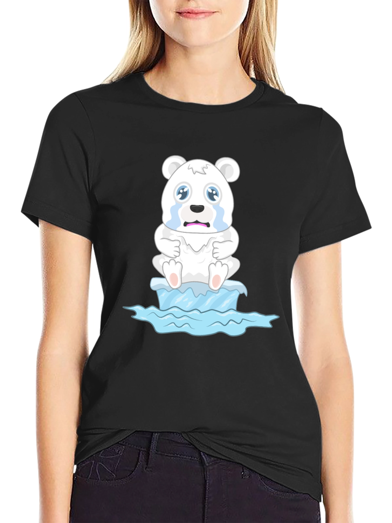Distressed Polar Bear on Iceberg Graphic T-Shirt