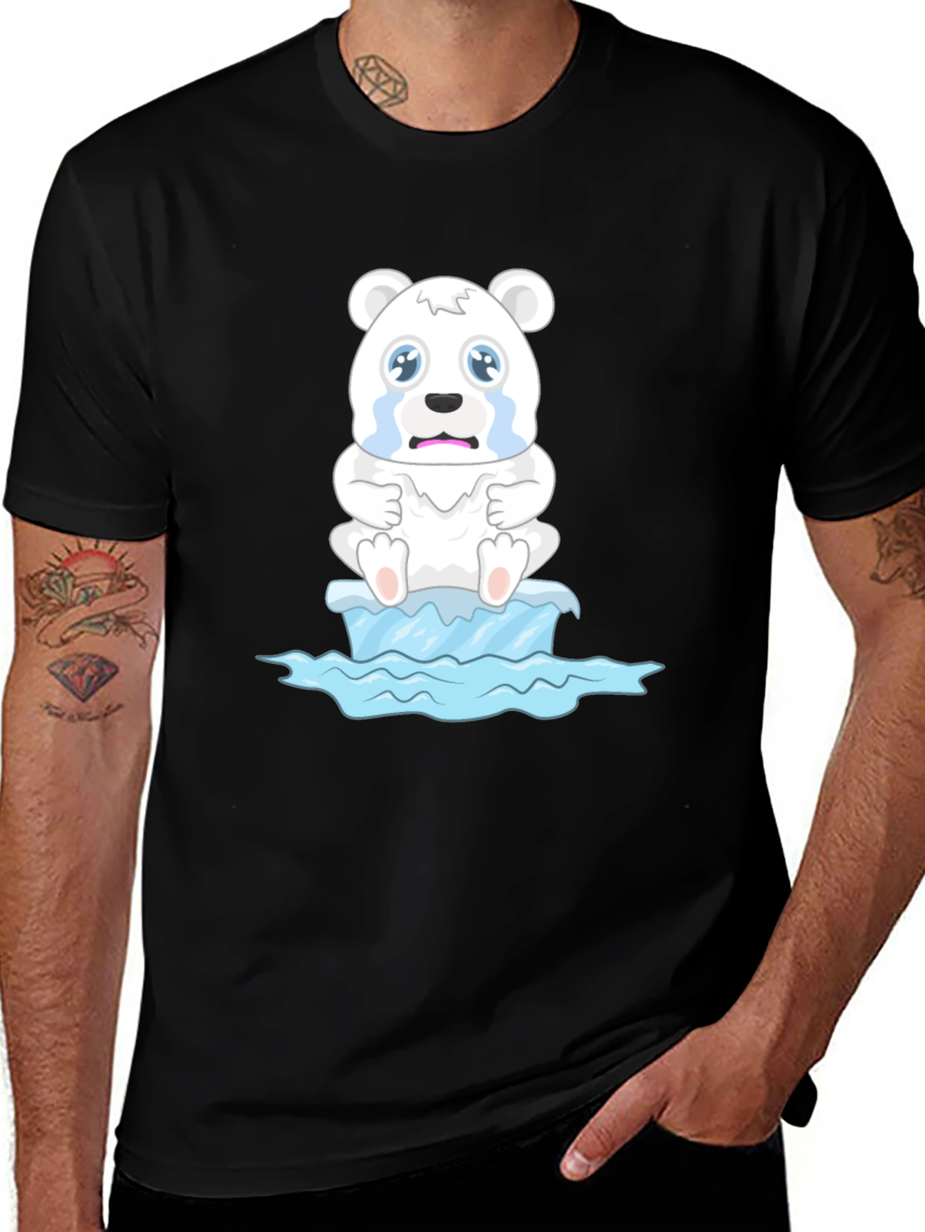 Distressed Polar Bear on Iceberg Graphic T-Shirt