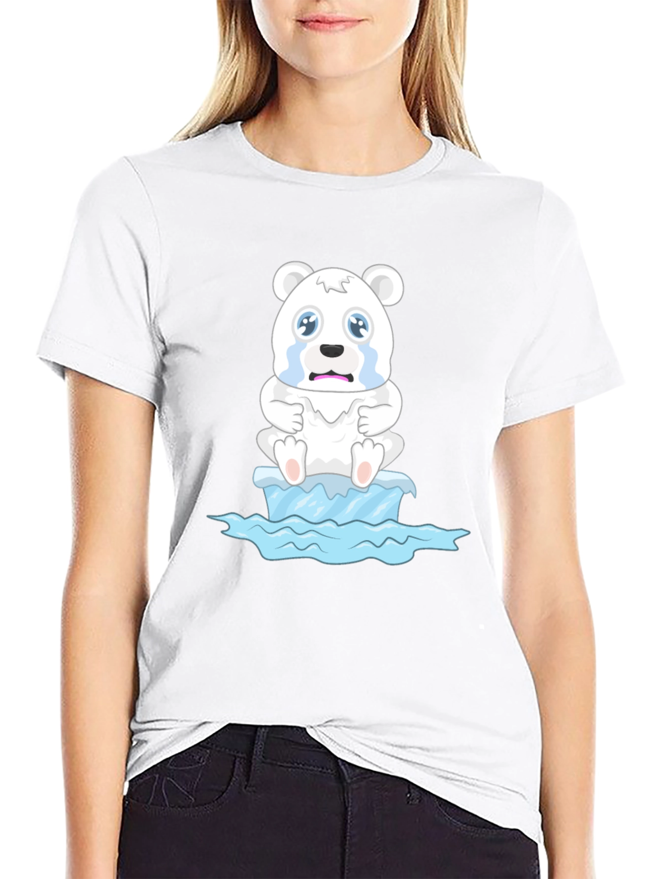 Distressed Polar Bear on Iceberg Graphic T-Shirt