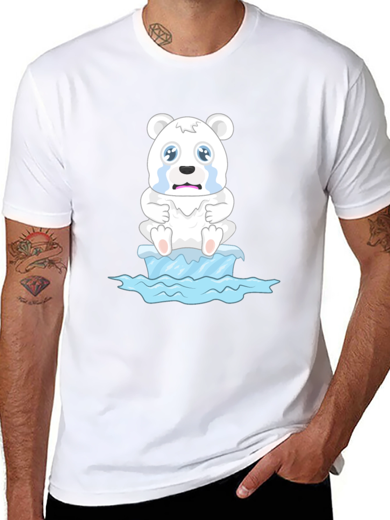 Distressed Polar Bear on Iceberg Graphic T-Shirt