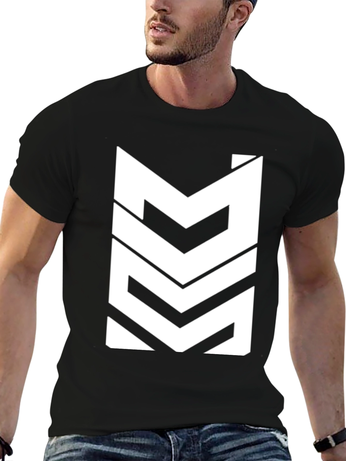 Modern White Graphic Print Black T-Shirt