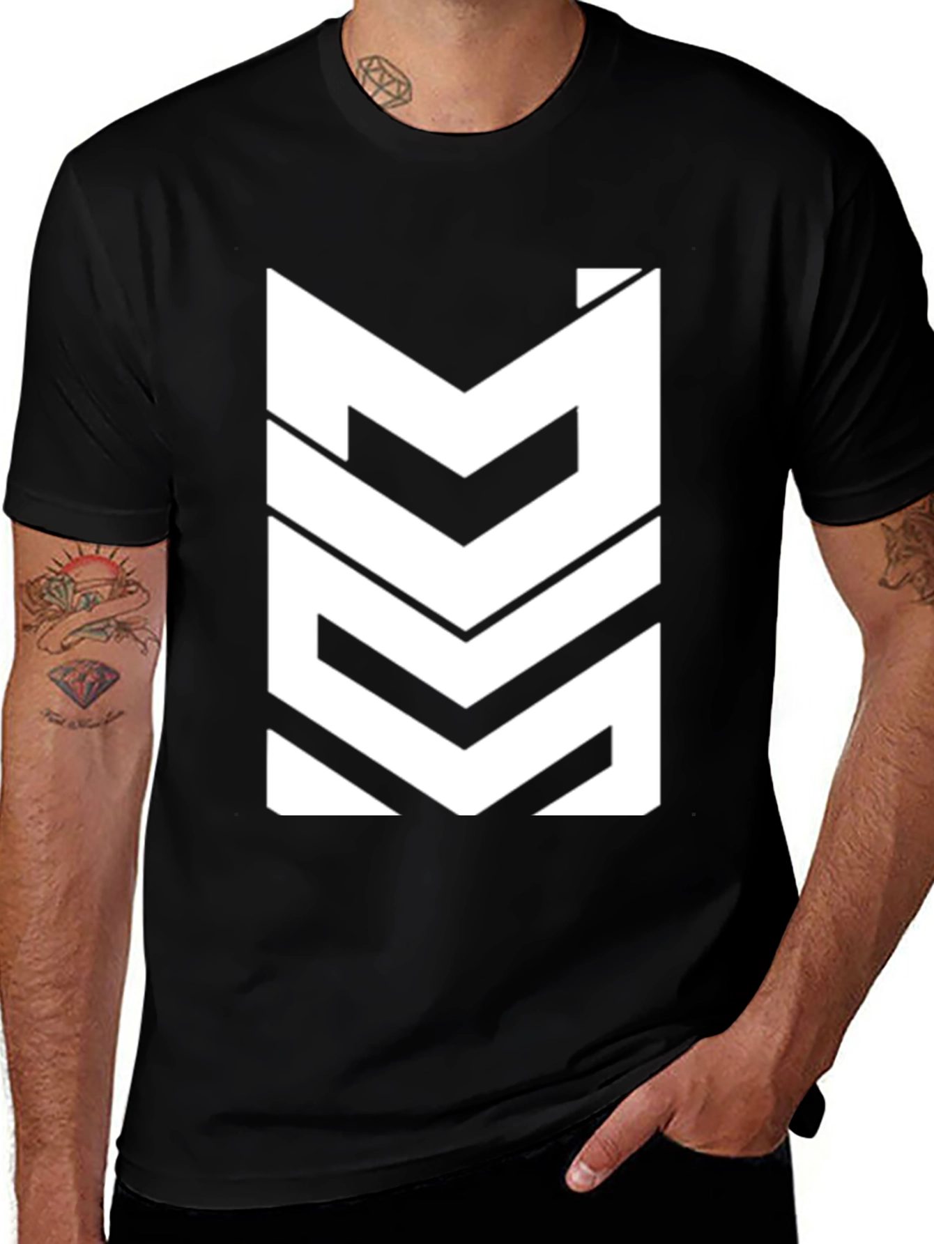 Modern White Graphic Print Black T-Shirt