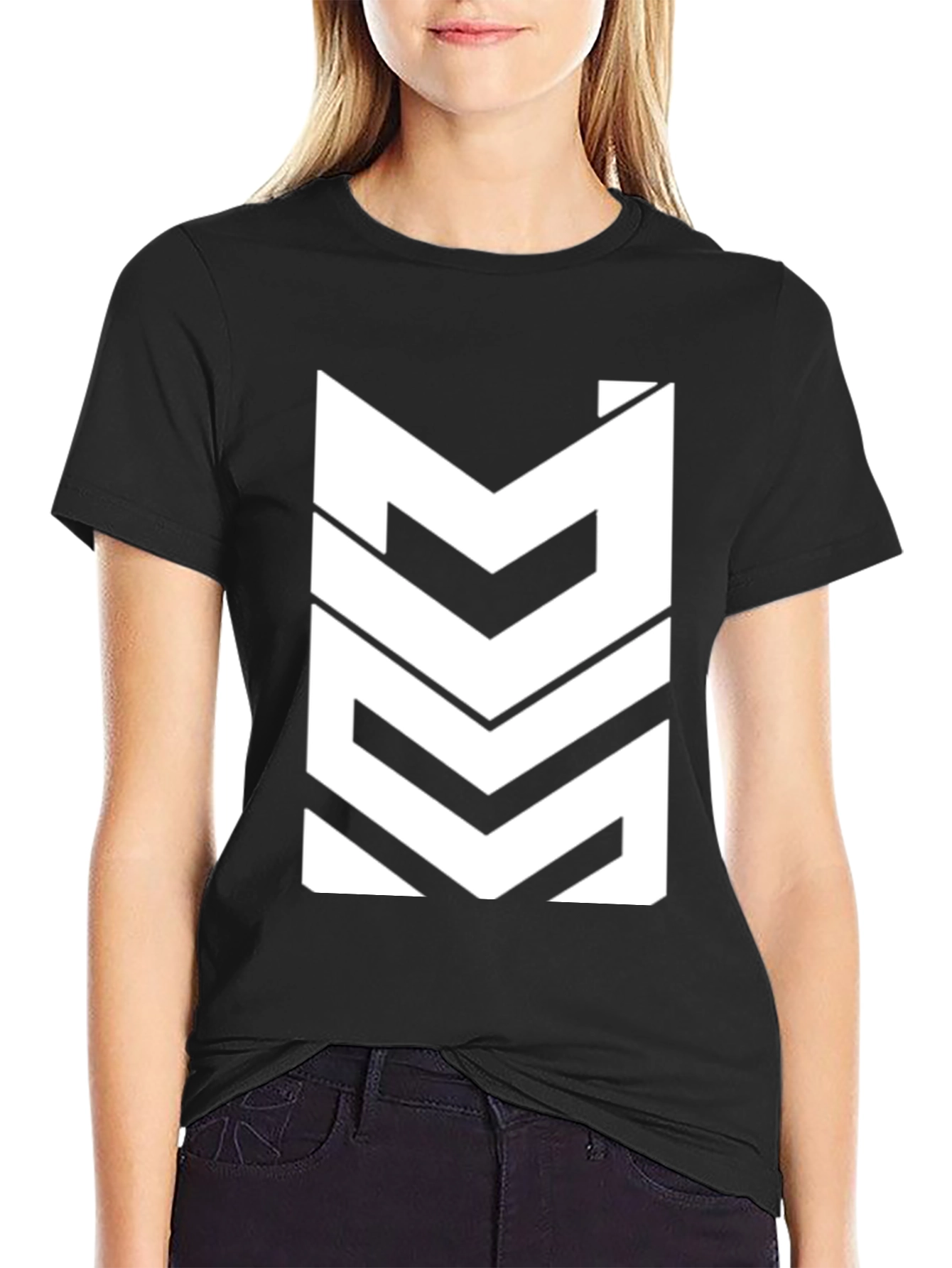 Modern White Graphic Print Black T-Shirt