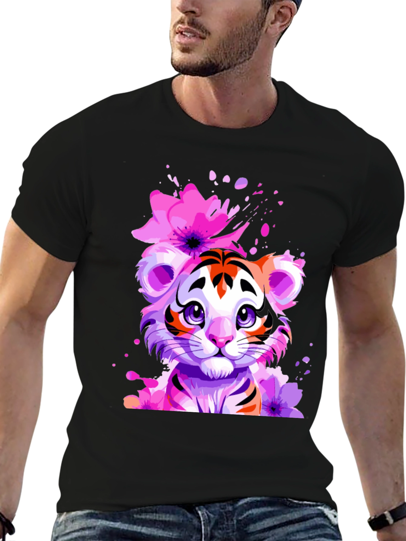 Floral Tiger Graphic Tee - Unique Design