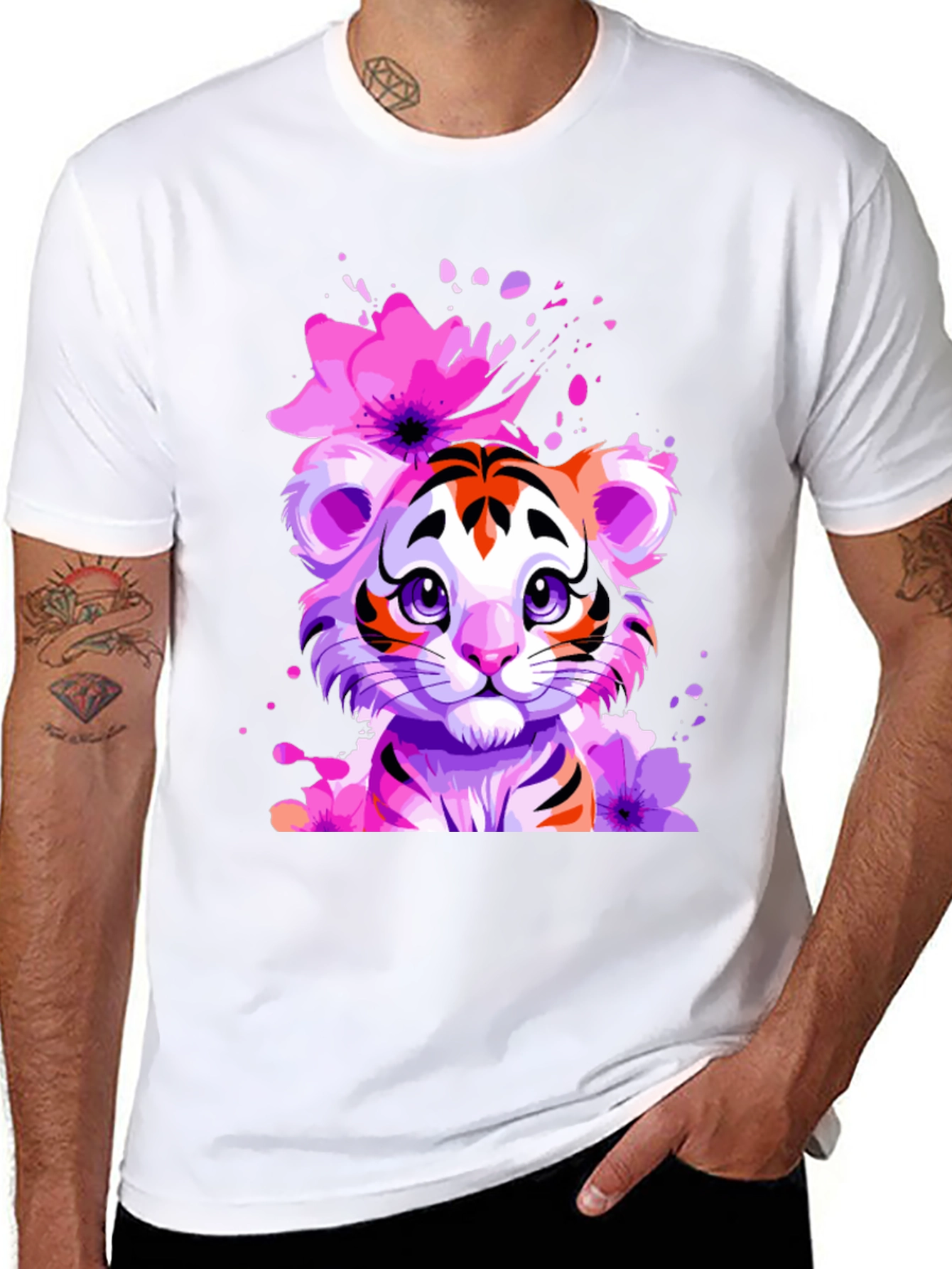 Floral Tiger Graphic Tee - Unique Design