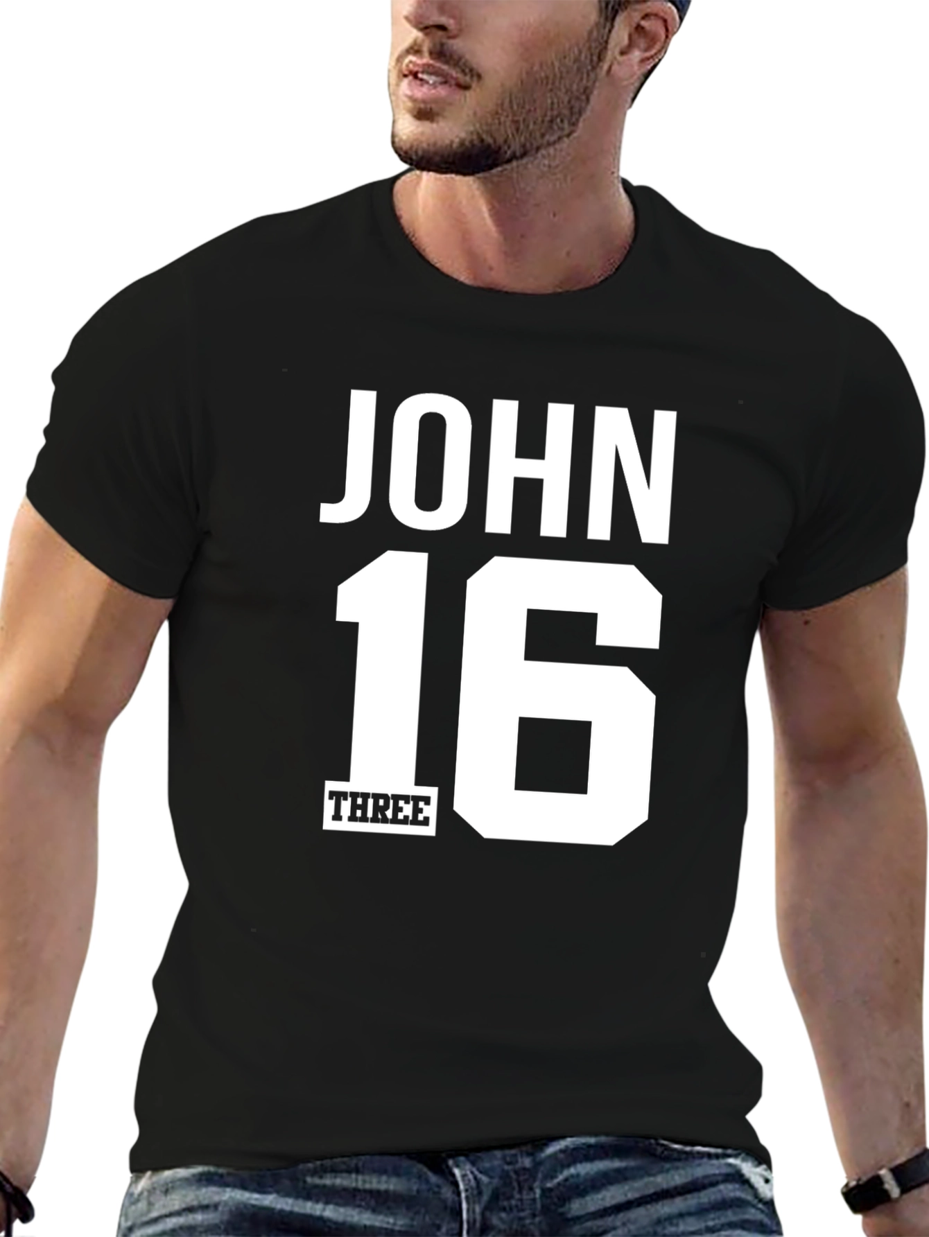John 16 Three Graphic T-Shirt - Black Cotton Tee