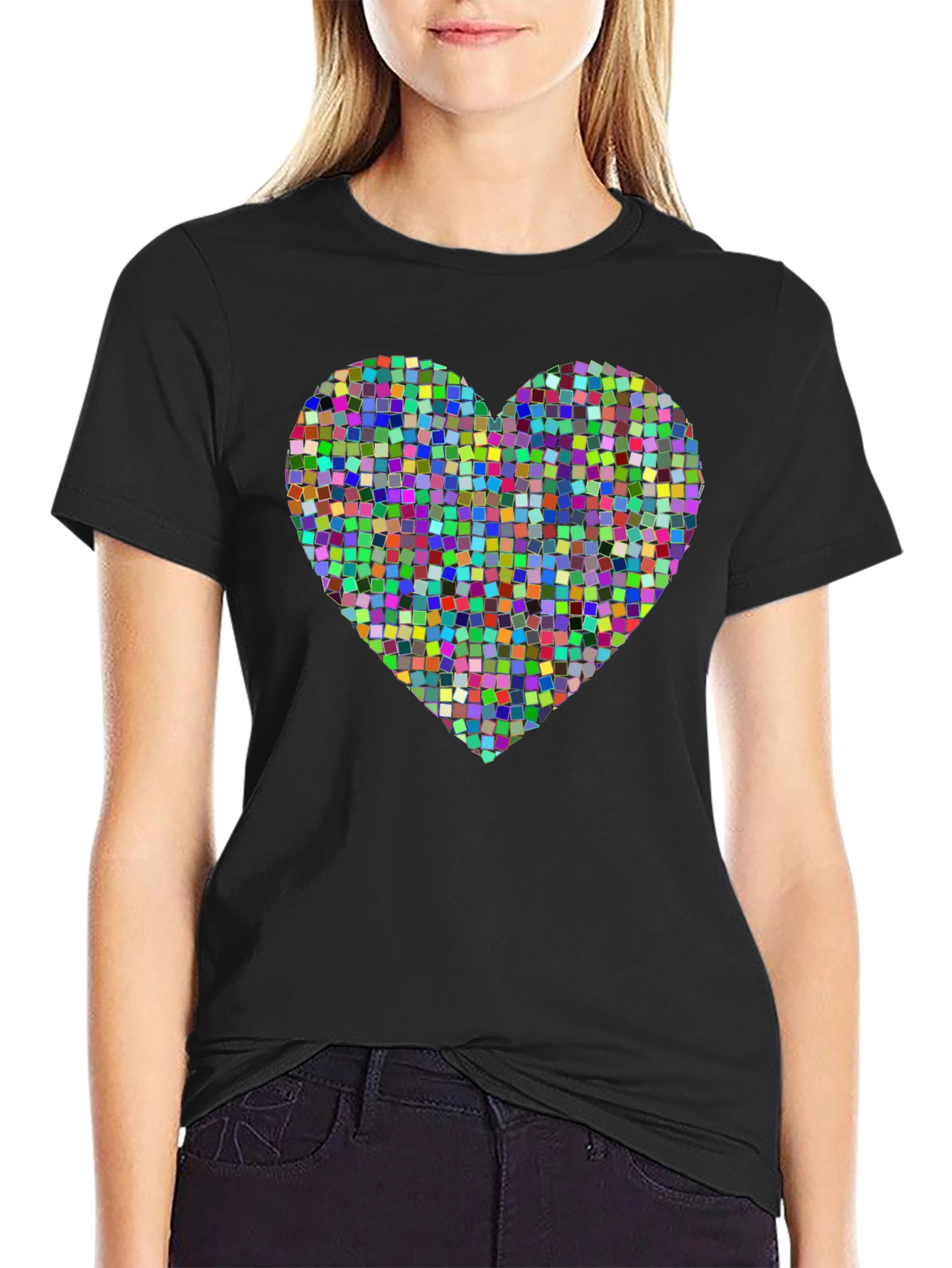 Pixel Heart Graphic Tee - Modern Black T-Shirt