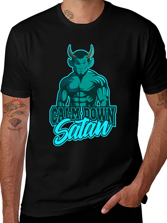 Calm Down Satan T-Shirt: Funny Graphic Tee for Men