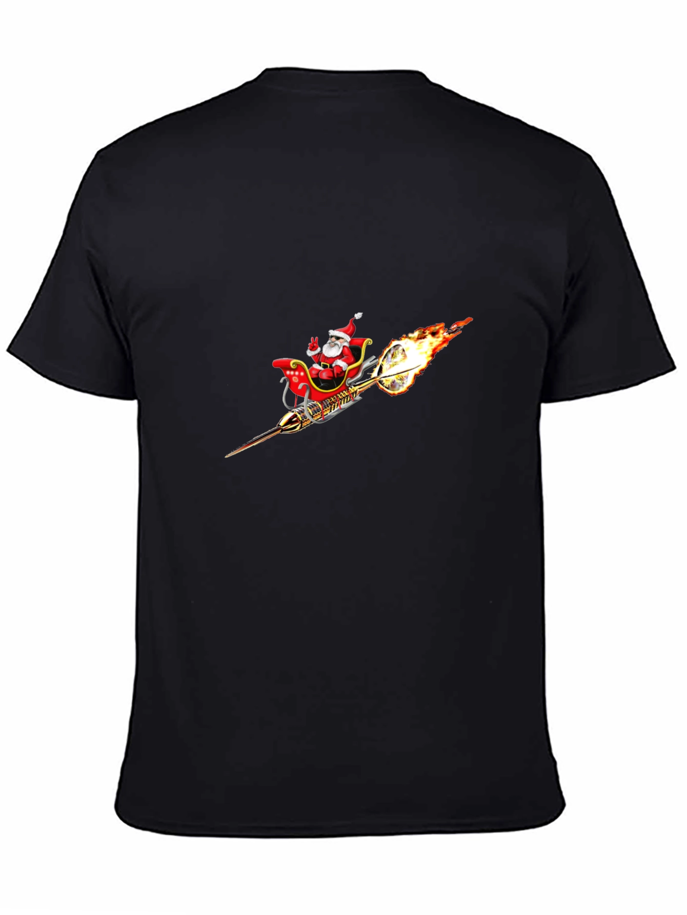 Santas Rocket Sleigh Black T-Shirt