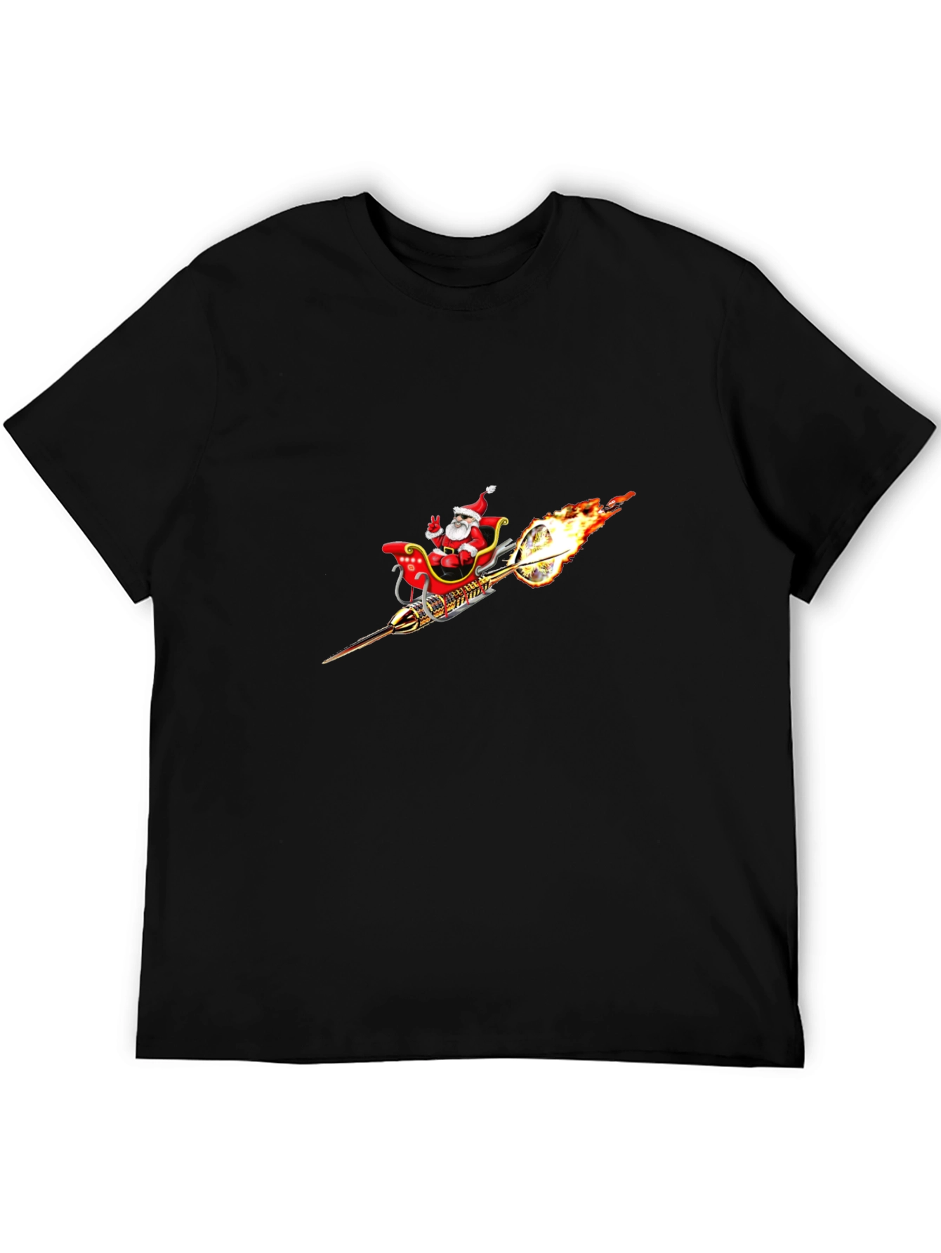 Santas Rocket Sleigh Black T-Shirt