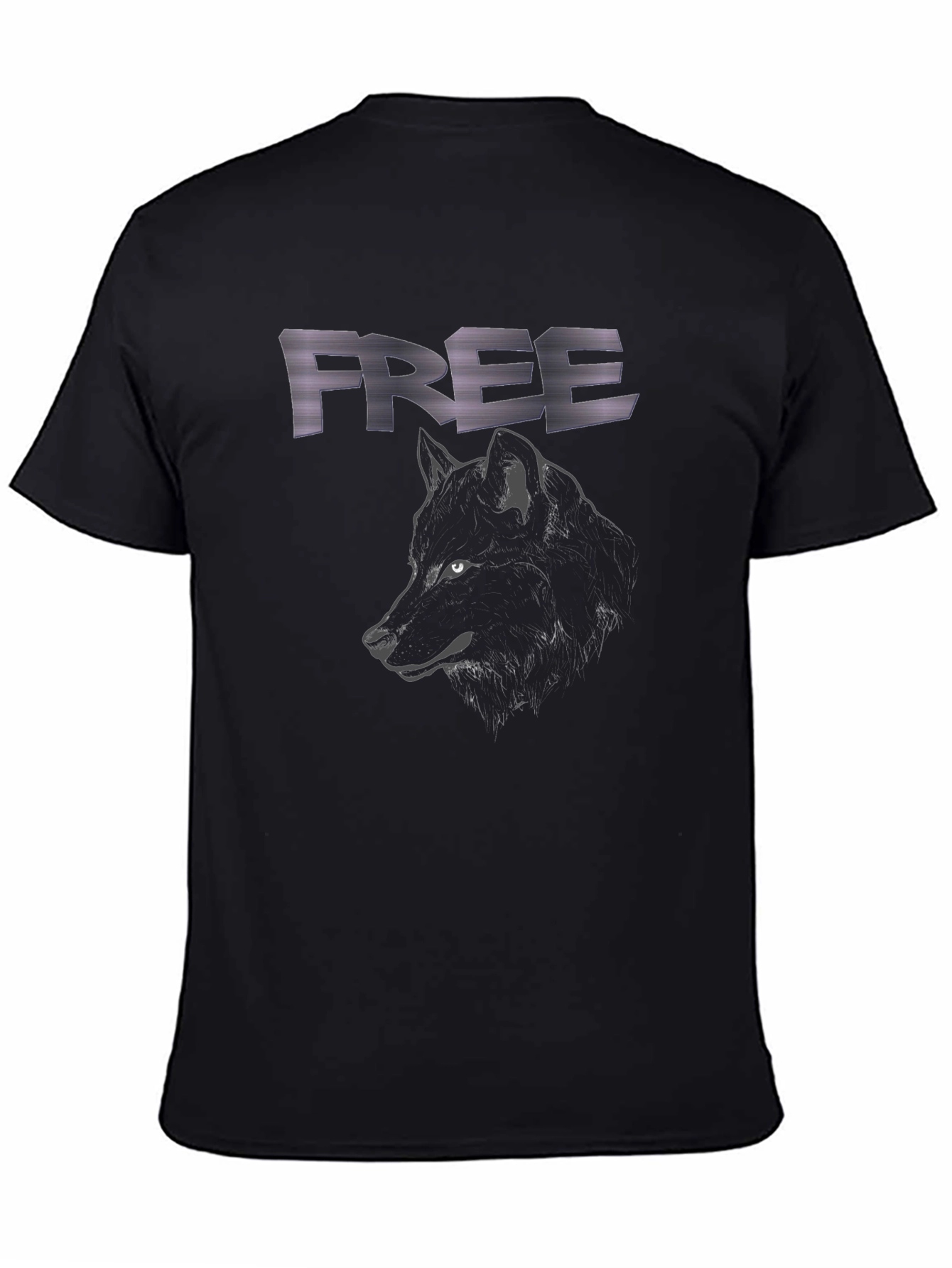 Free Wolf Graphic Black T-Shirt for Men