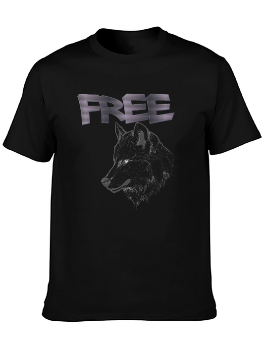 Free Wolf Graphic Black T-Shirt for Men