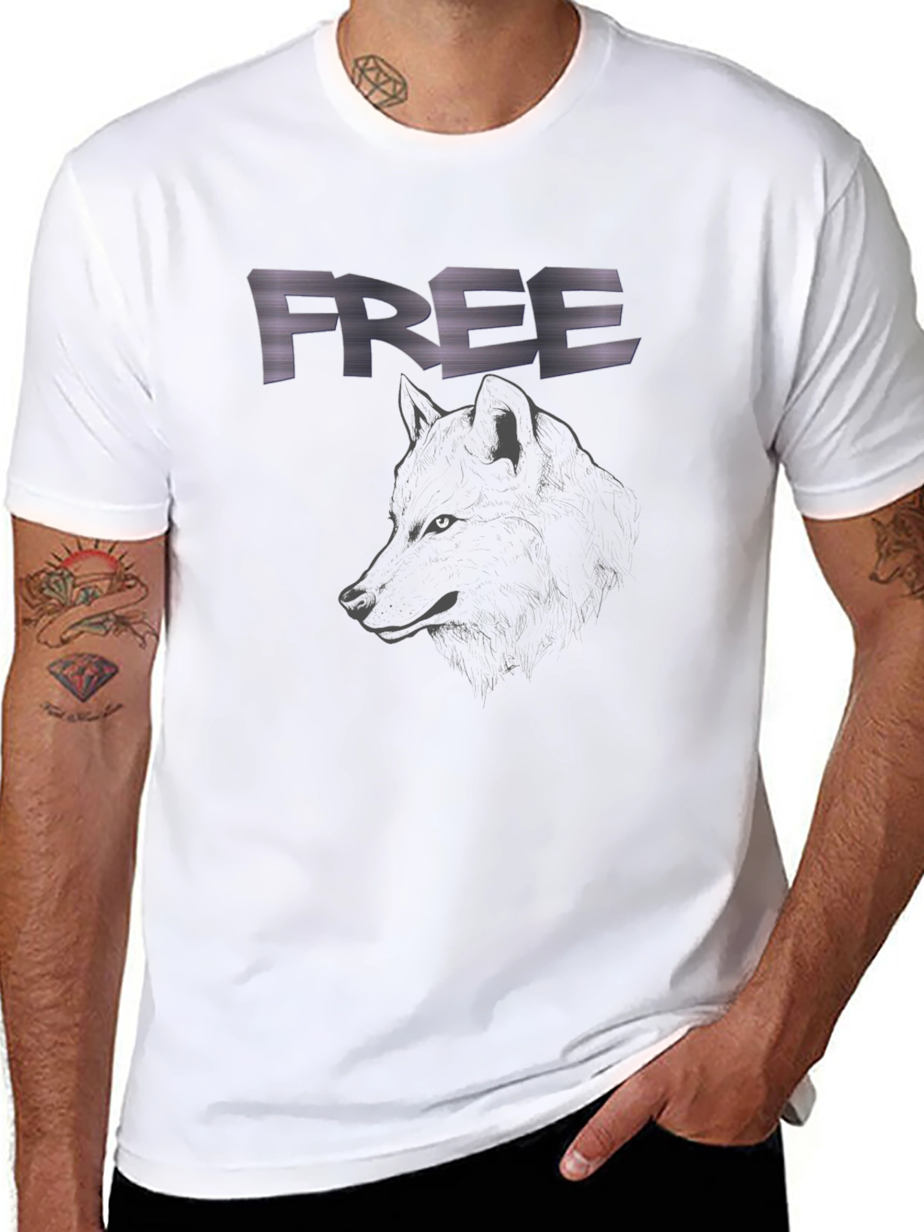 Free Wolf Graphic Black T-Shirt for Men
