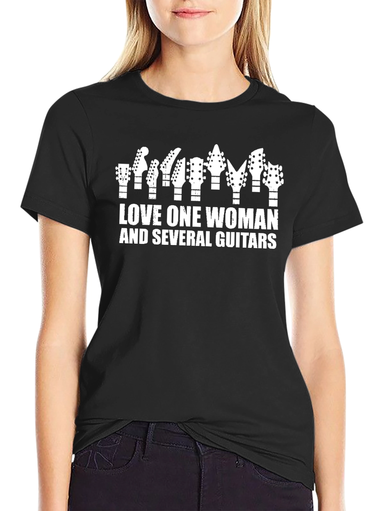 Love One Woman & Several Guitars Black Graphic Tee