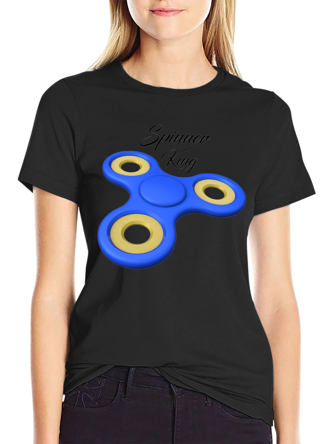 Spinner King Black Graphic Tee - Fun Design