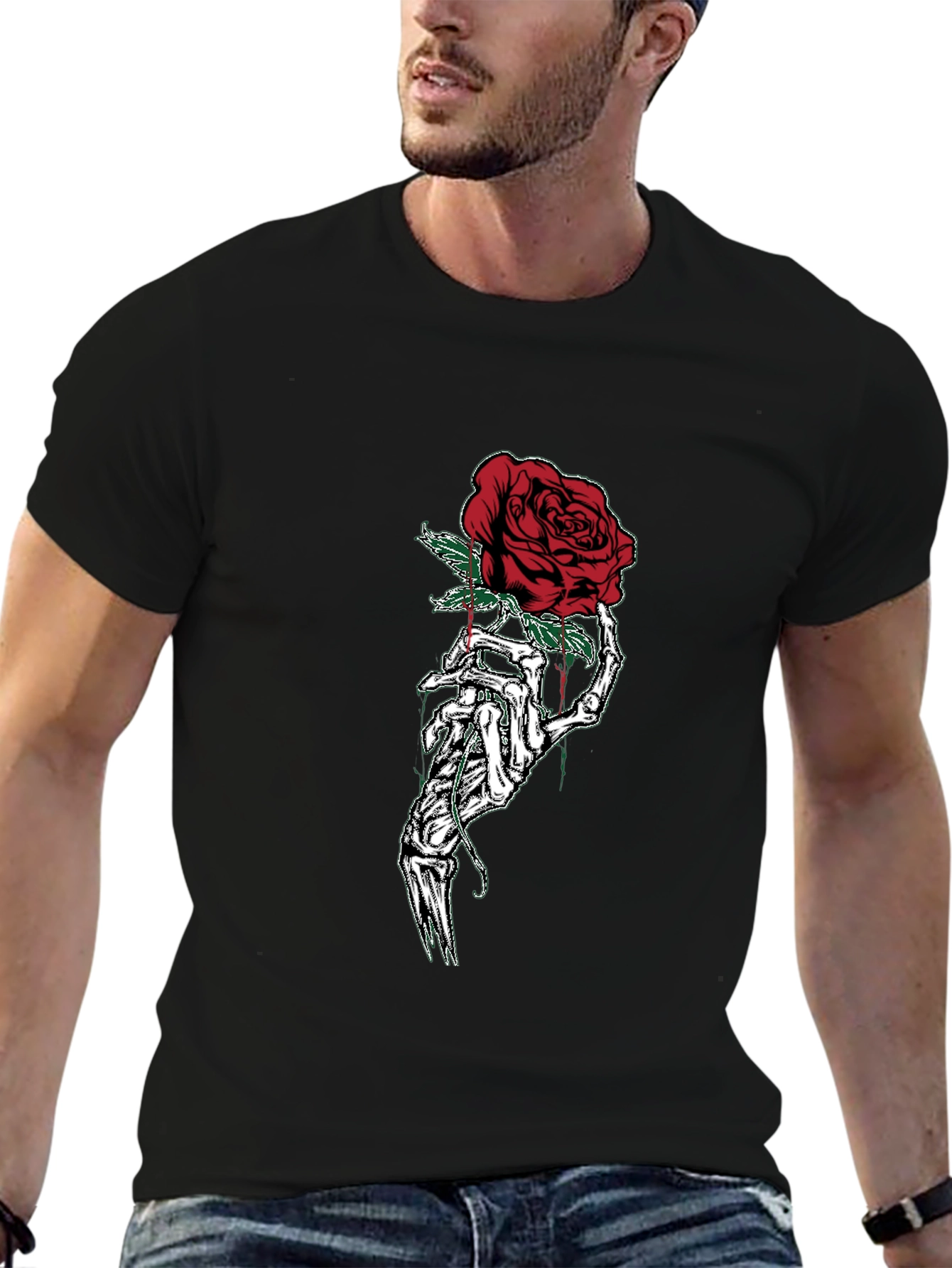 Skeleton Hand Rose Graphic T-Shirt