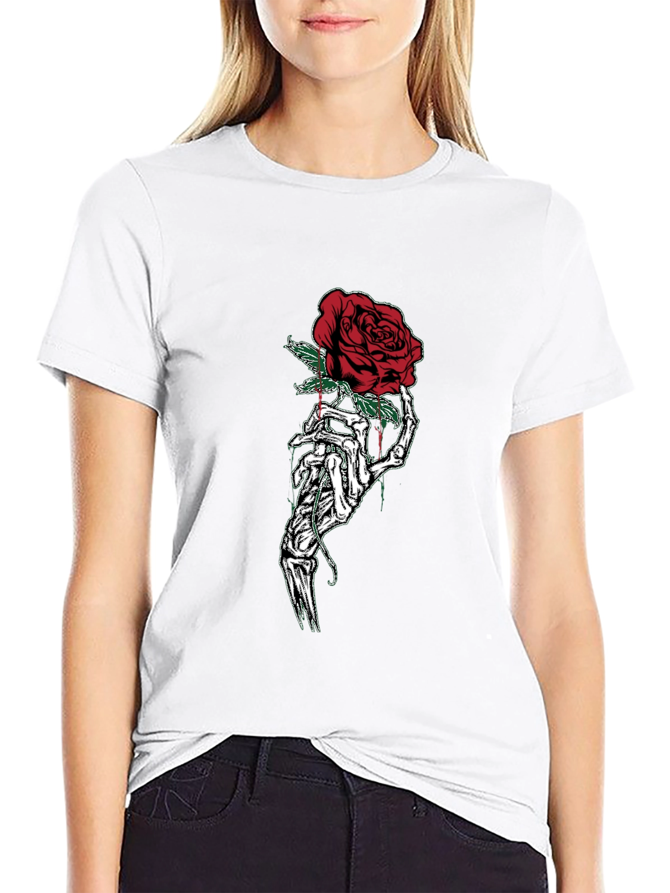 Skeleton Hand Rose Graphic T-Shirt