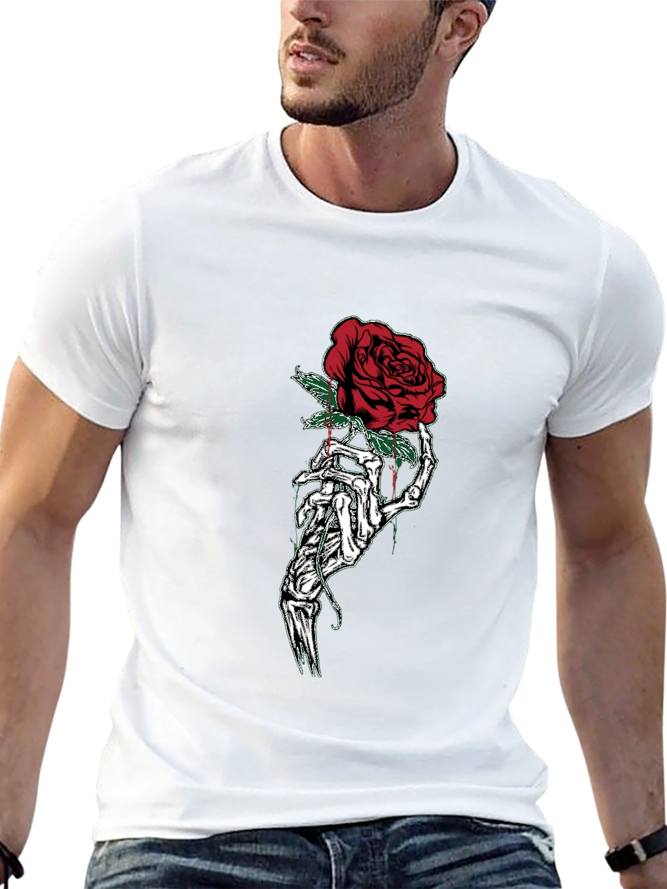 Skeleton Hand Rose Graphic T-Shirt