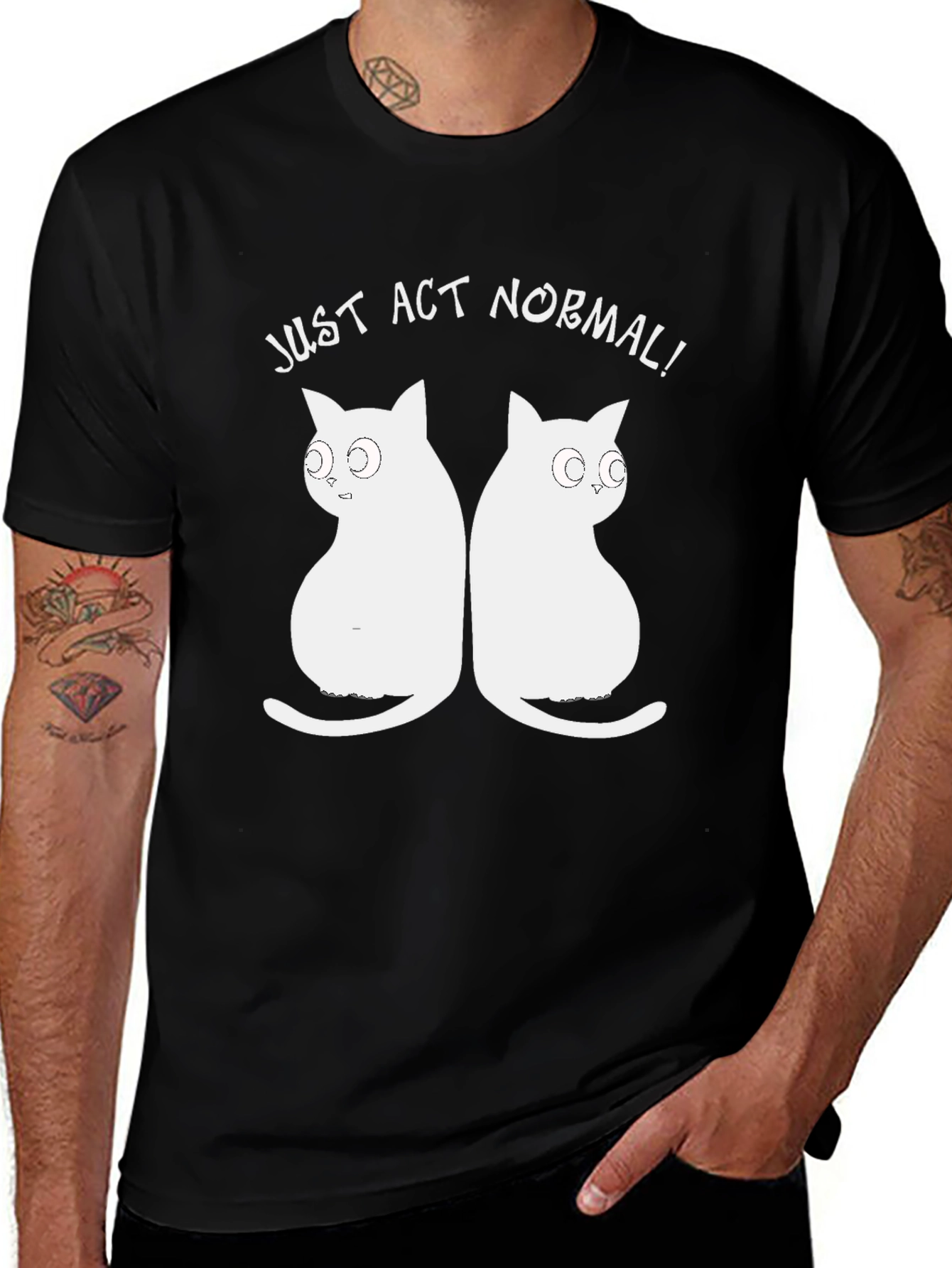 Just Act Normal Cat Graphic Black T-Shirt
