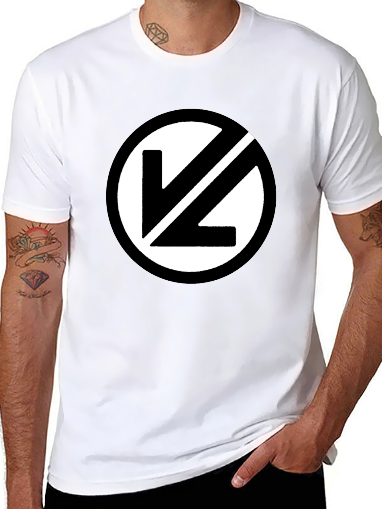 Black T-Shirt with White Circular Logo