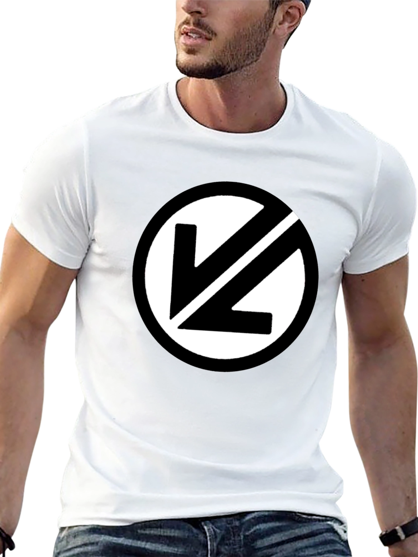 Black T-Shirt with White Circular Logo