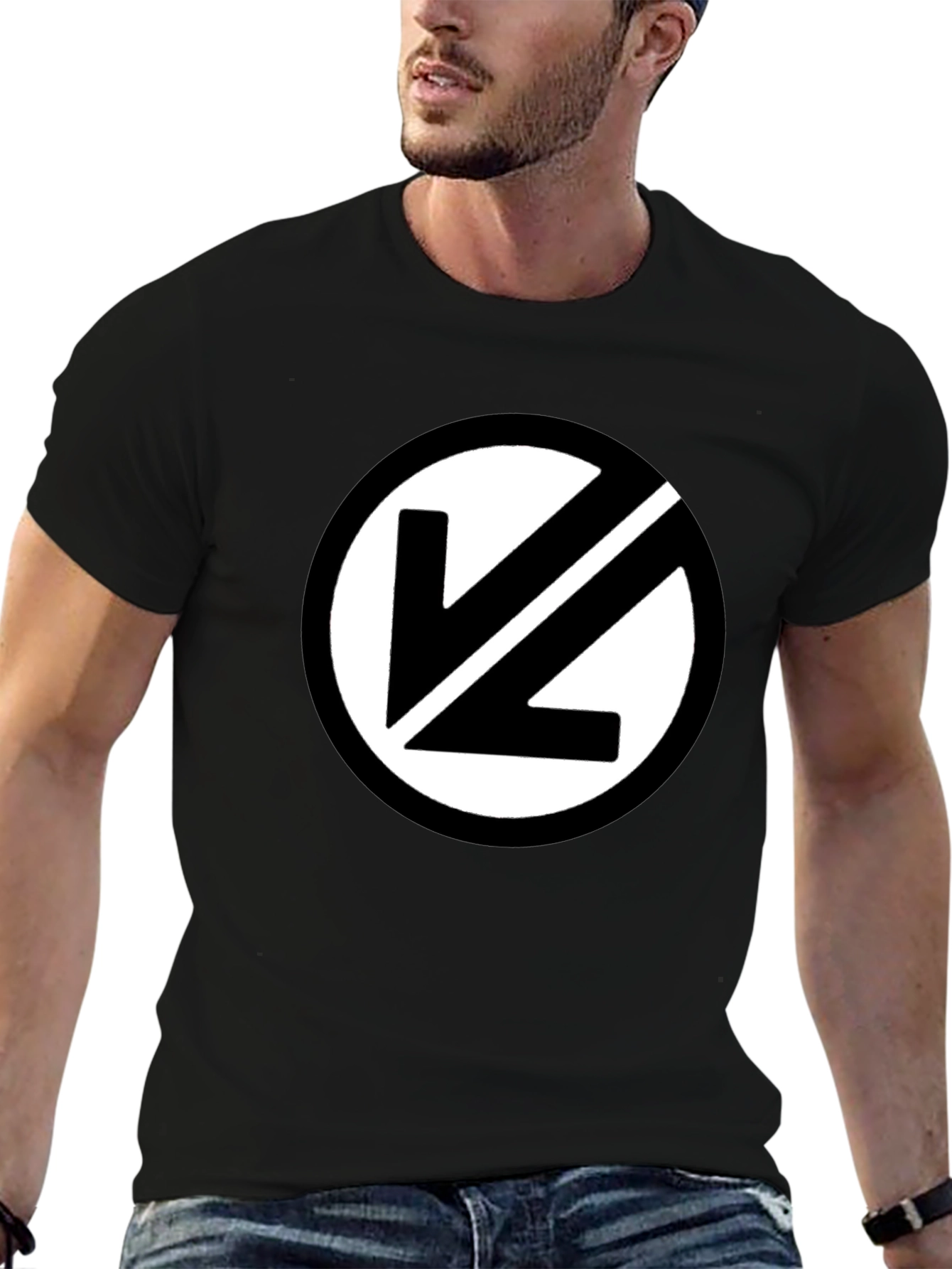 Black T-Shirt with White Circular Logo
