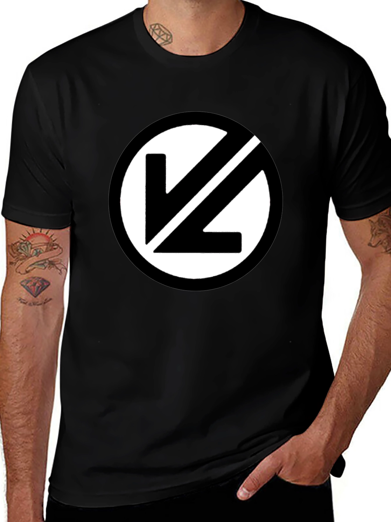 Black T-Shirt with White Circular Logo