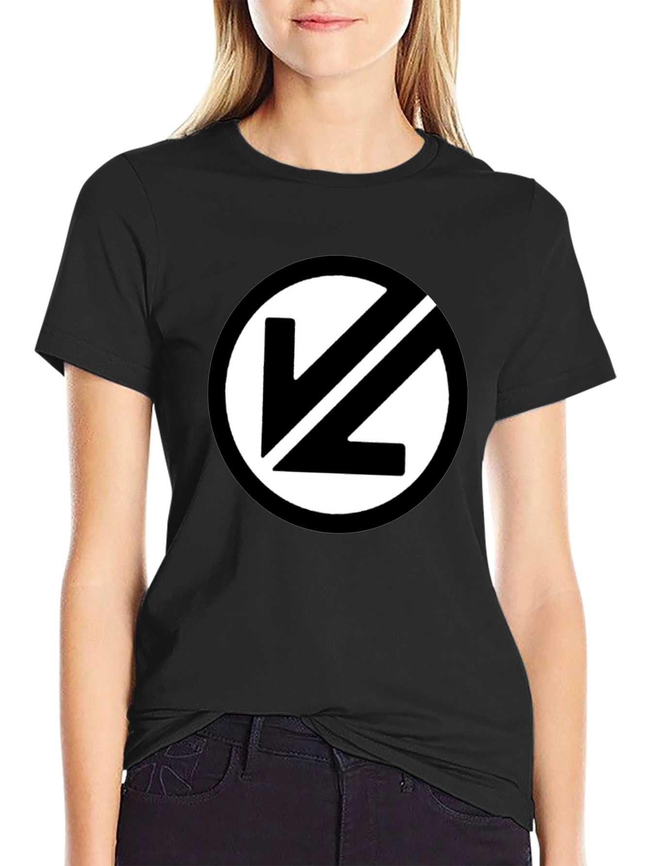 Black T-Shirt with White Circular Logo